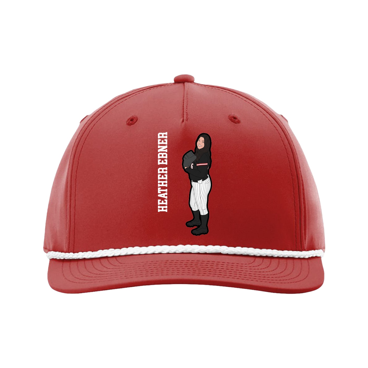 Five-Panel Classic Rope Cap — Name Vertical in Red