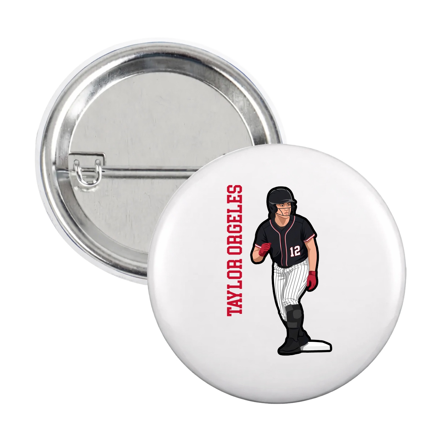 Game Day Button — Name Vertical in White