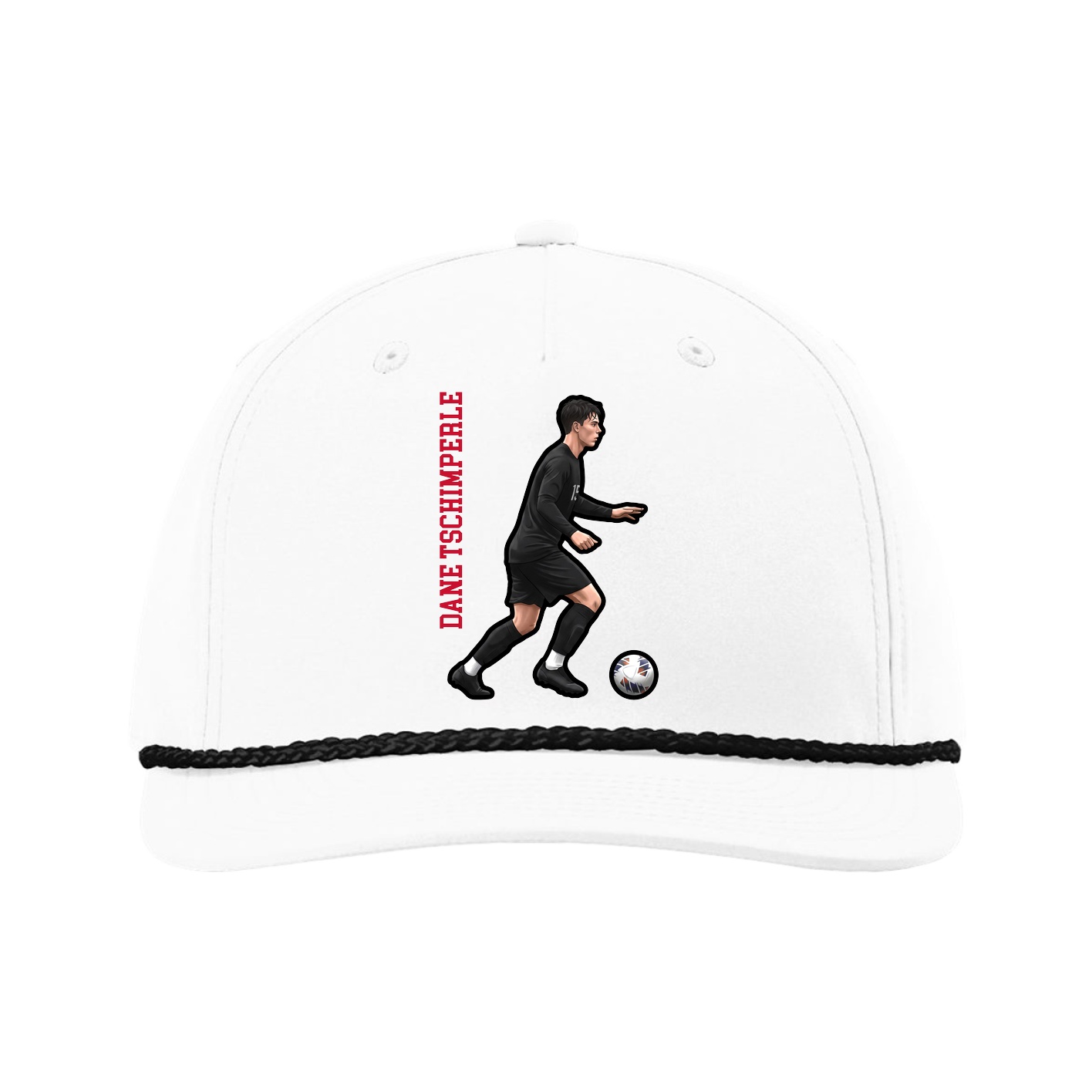 Five-Panel Classic Rope Cap — Name Vertical in White