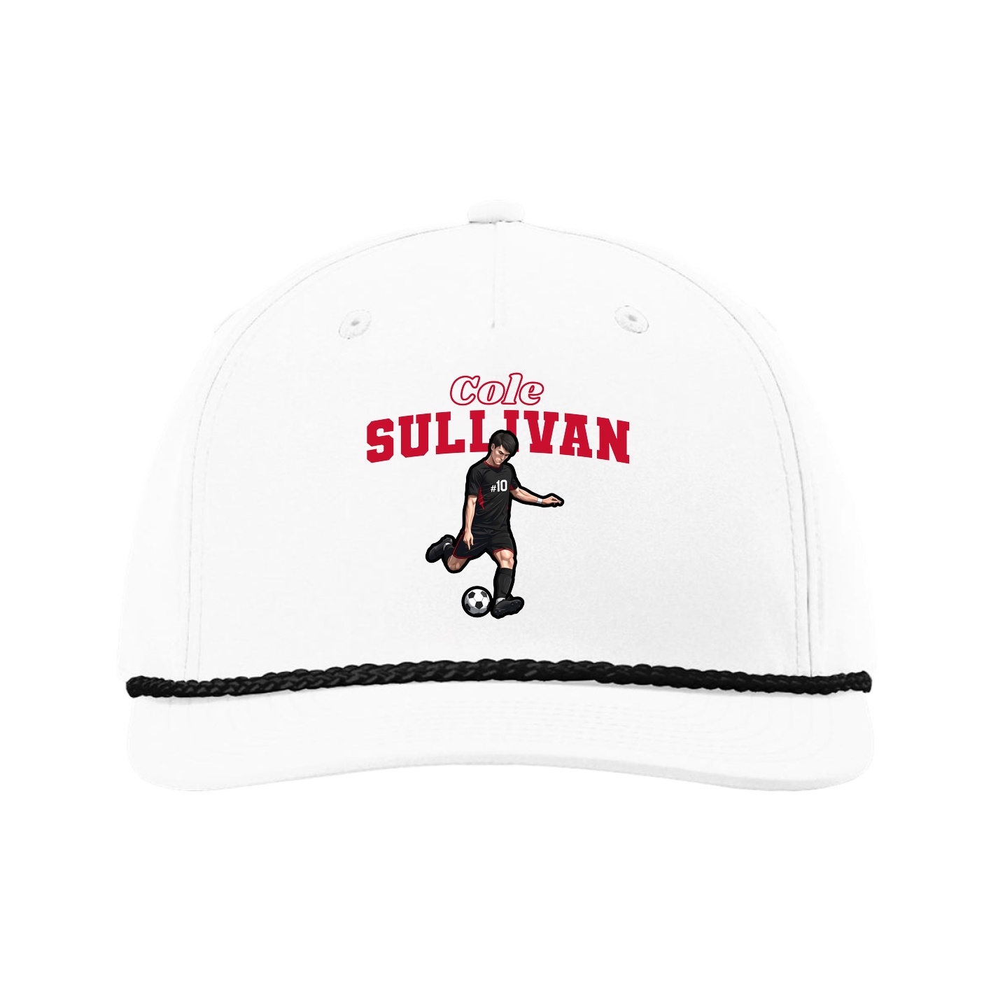 Five-Panel Classic Rope Cap — Name Arch in White