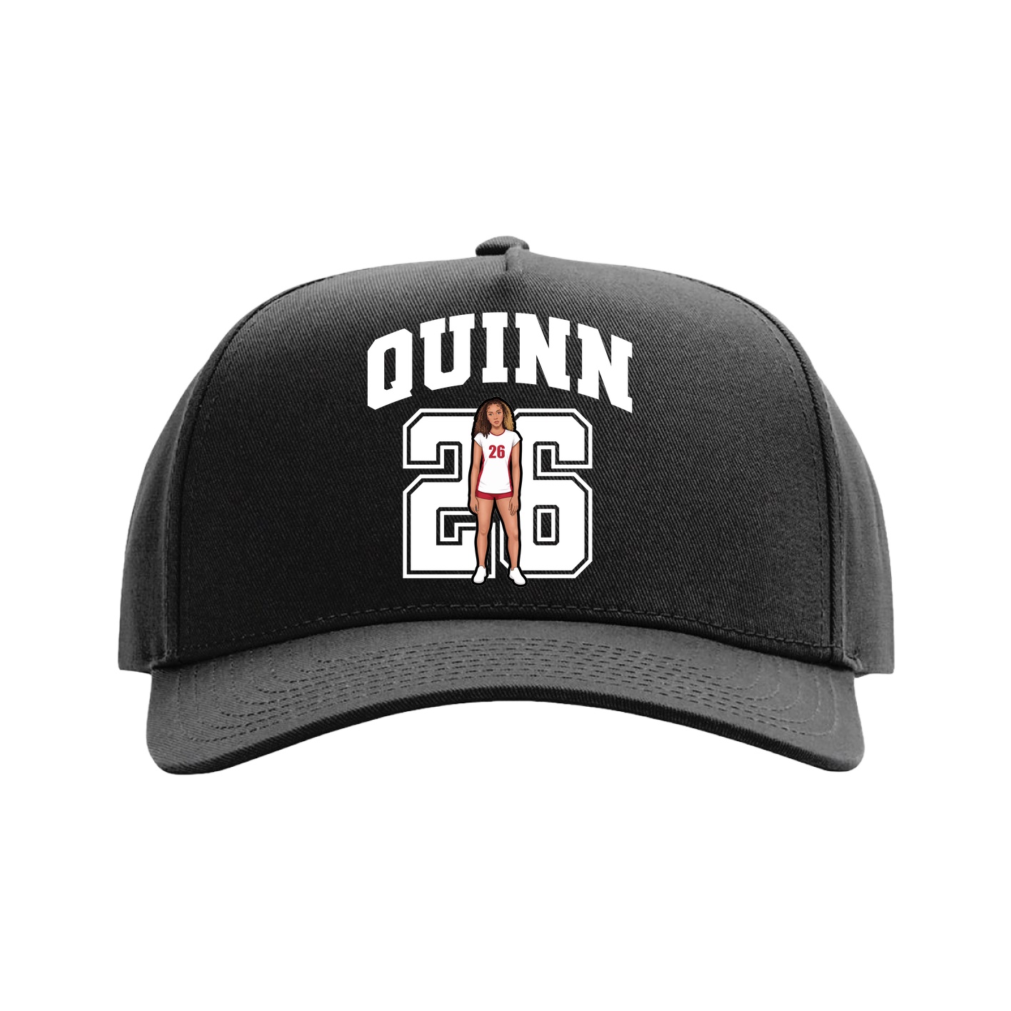Full Fabric Five-Panel Champ Cap — Number in Black