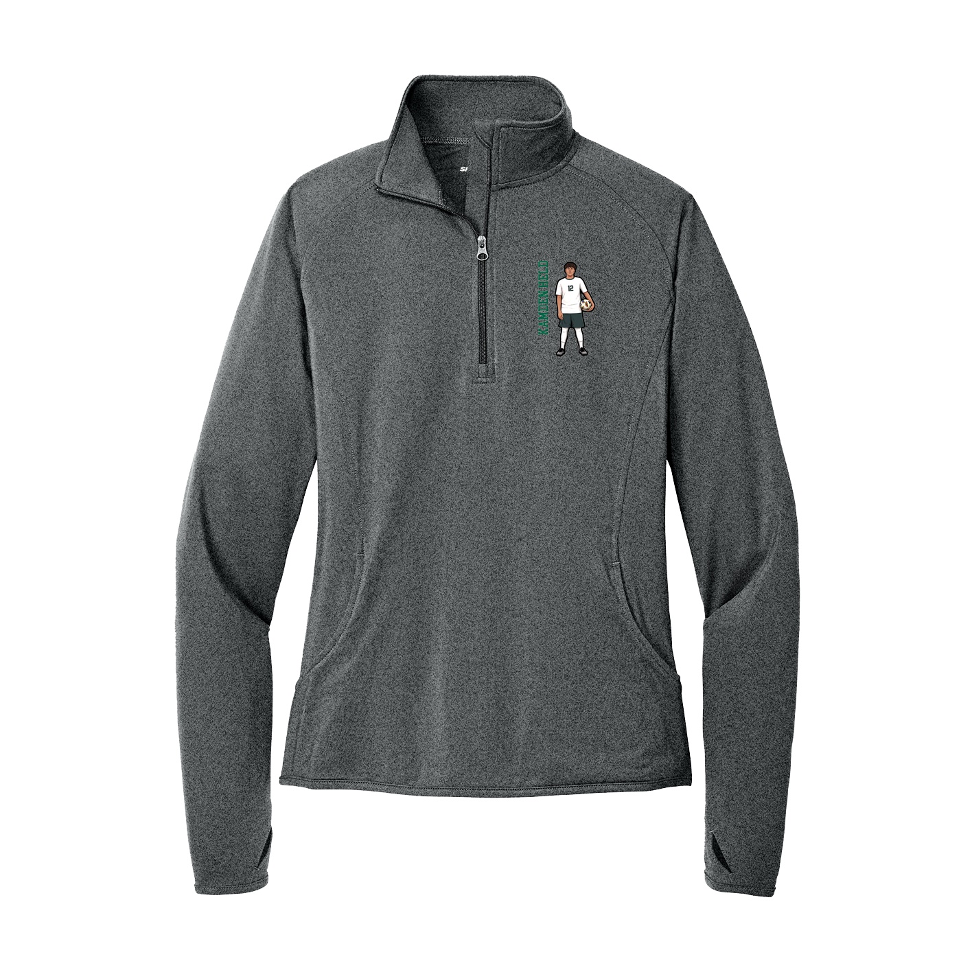 Women's Q-Zip Pullover — Name Vertical in Grey