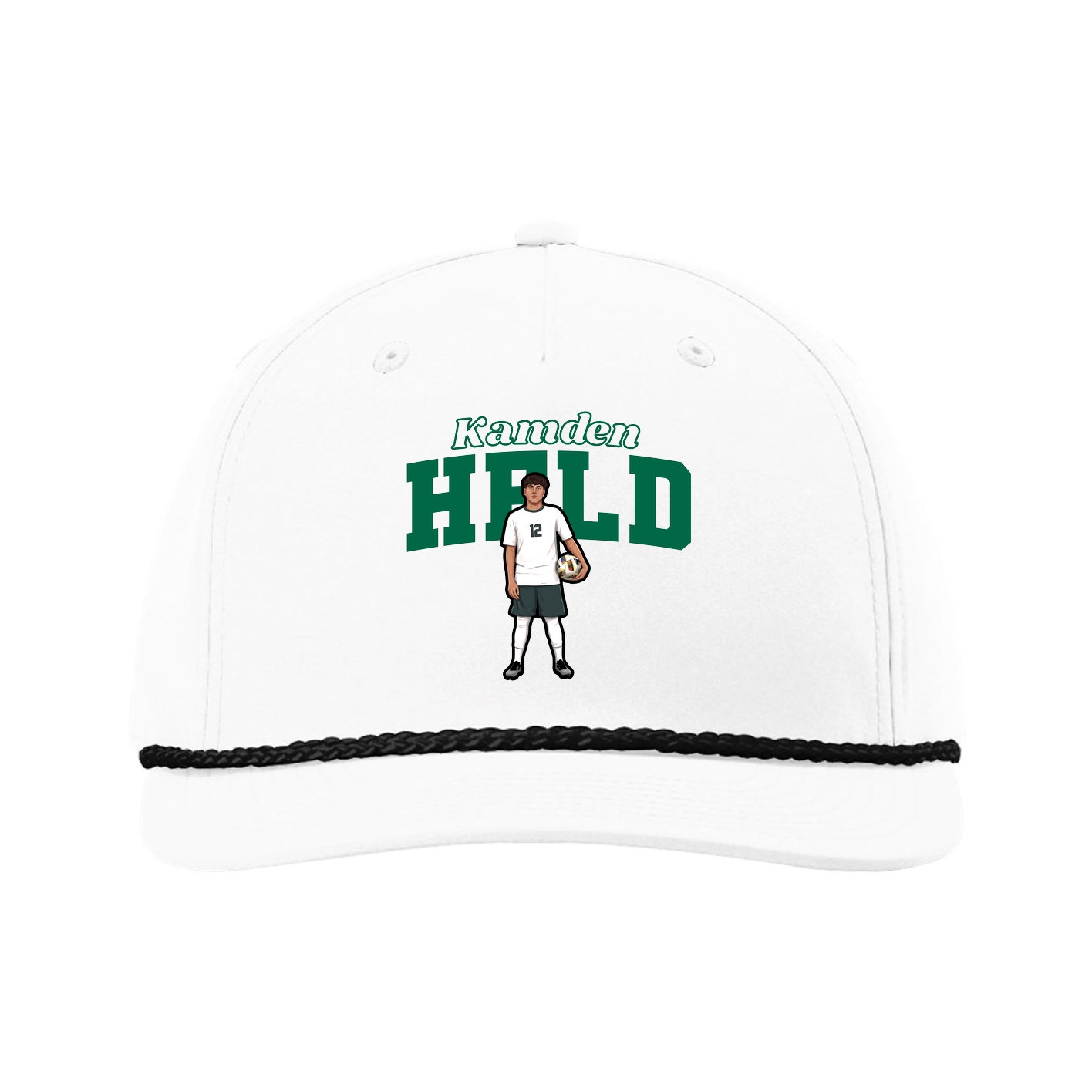Five-Panel Classic Rope Cap — Name Arch in White