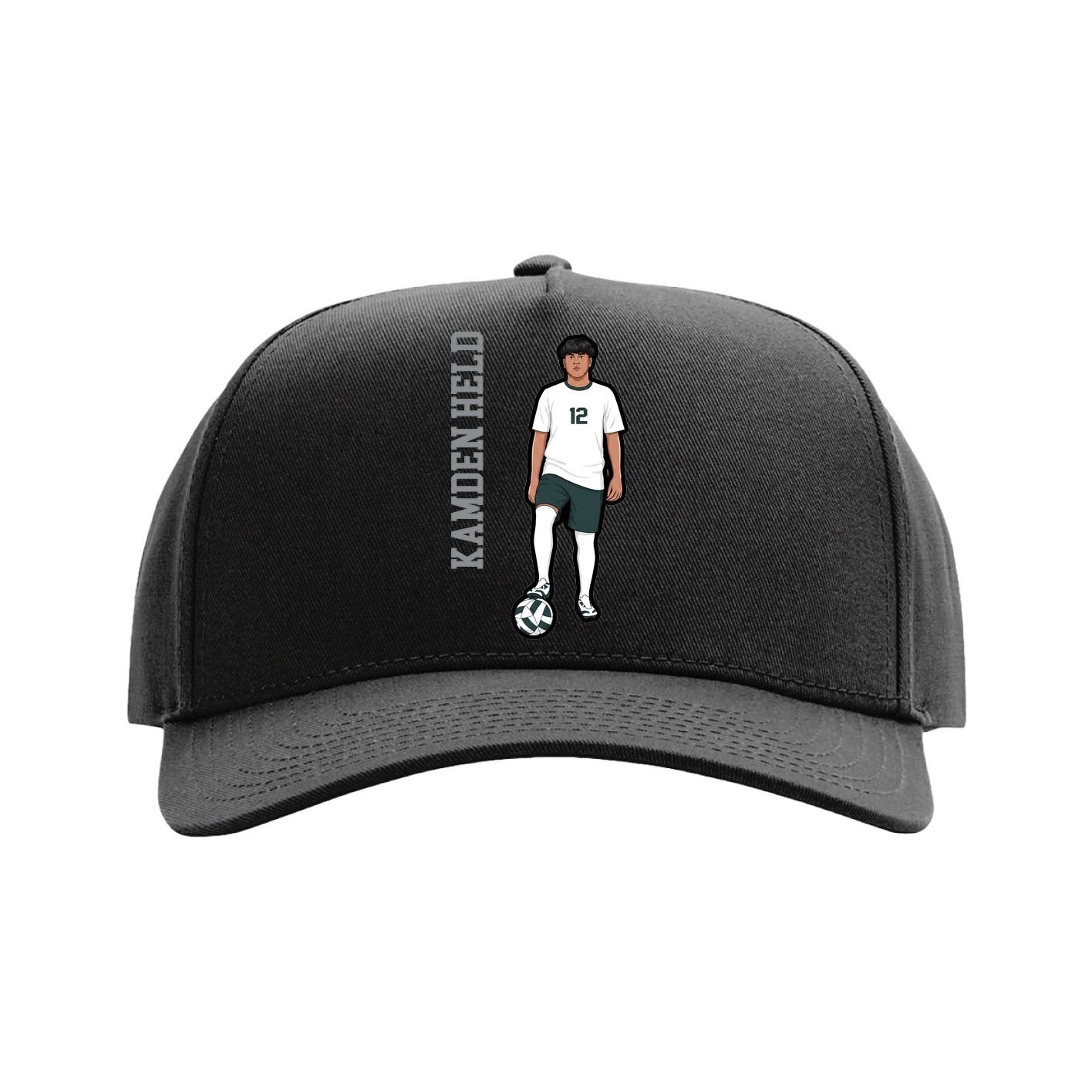 Full Fabric Five-Panel Champ Cap — Name Vertical in Black