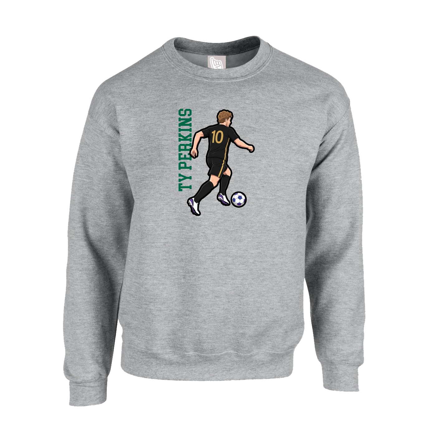 Fleece Crew — Name Vertical in Grey
