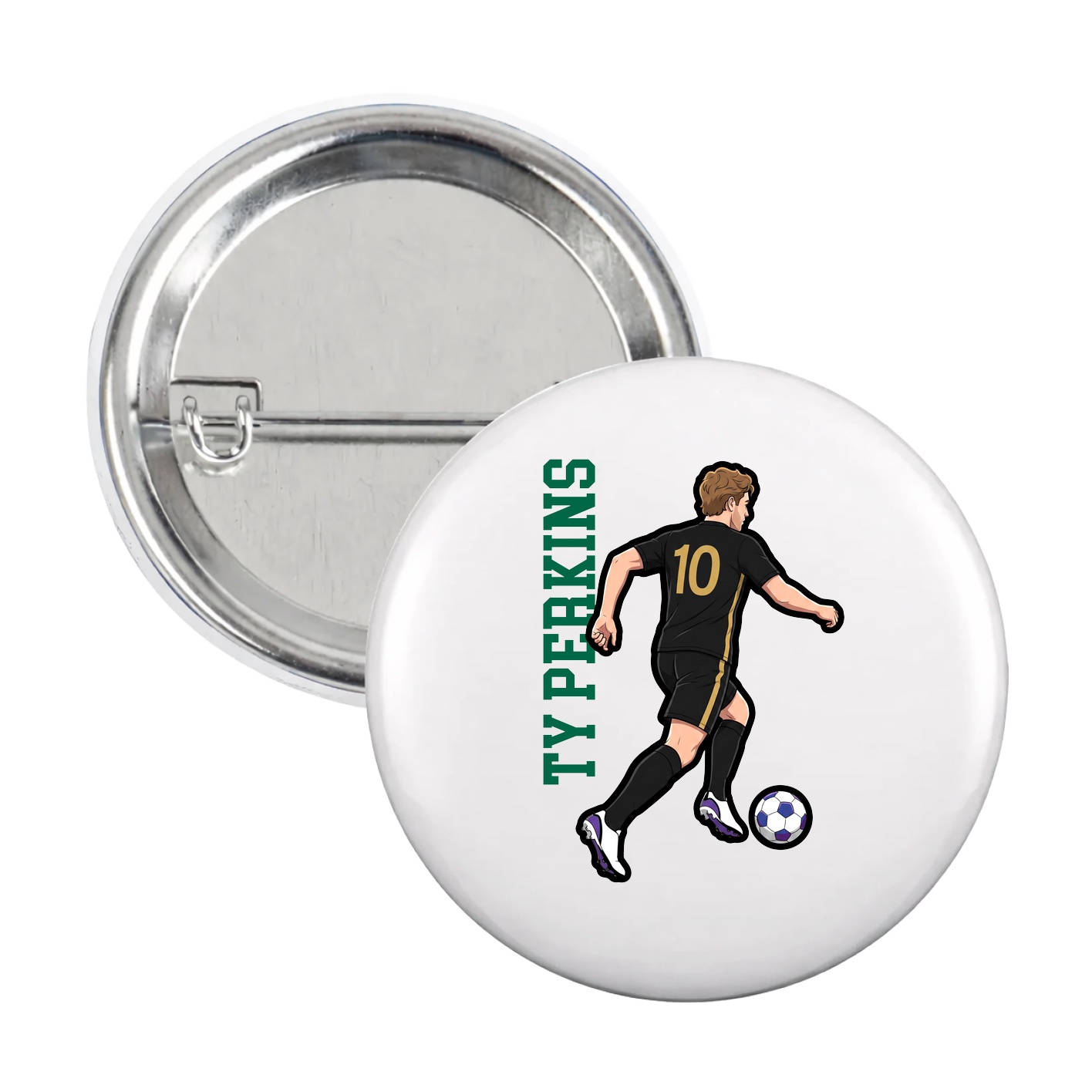 Game Day Button — Name Vertical in White