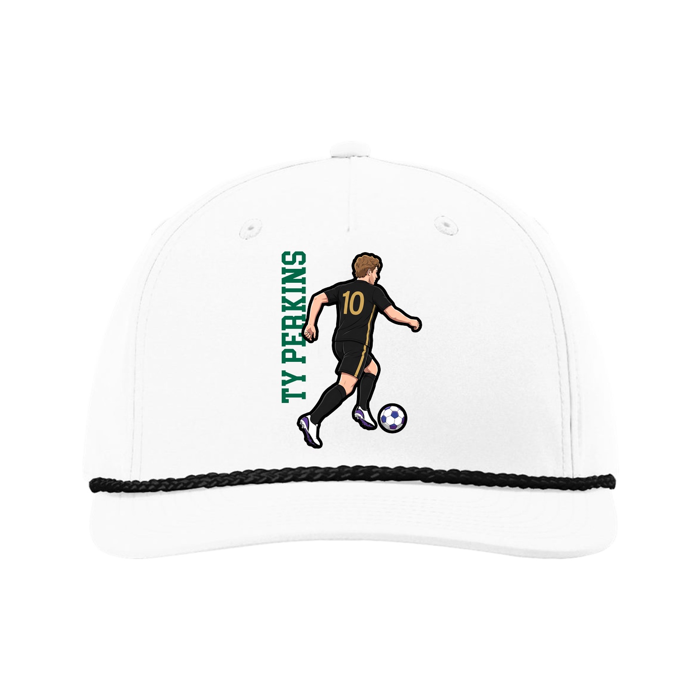 Five-Panel Classic Rope Cap — Name Vertical in White