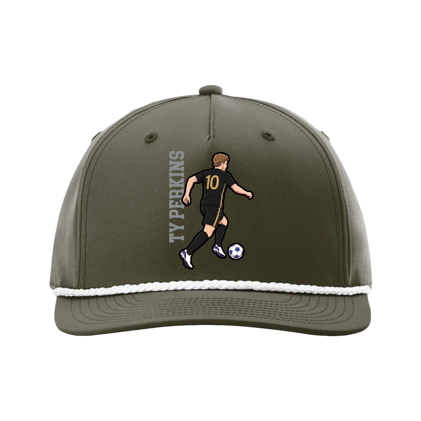 Five-Panel Classic Rope Cap — Name Vertical in Green