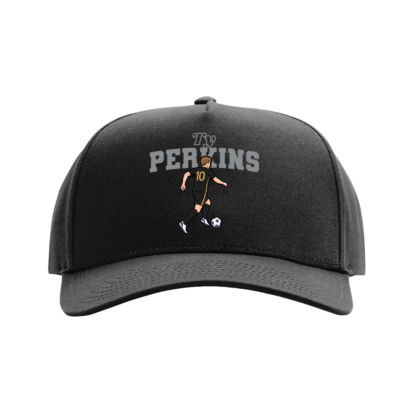 Full Fabric Five-Panel Champ Cap — Name Arch in Black