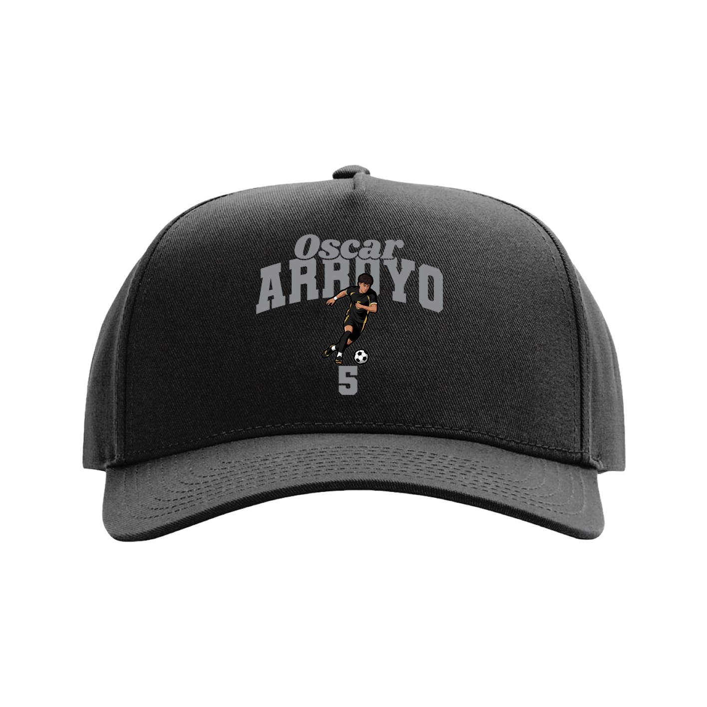 Full Fabric Five-Panel Champ Cap — Signature Arch in Black
