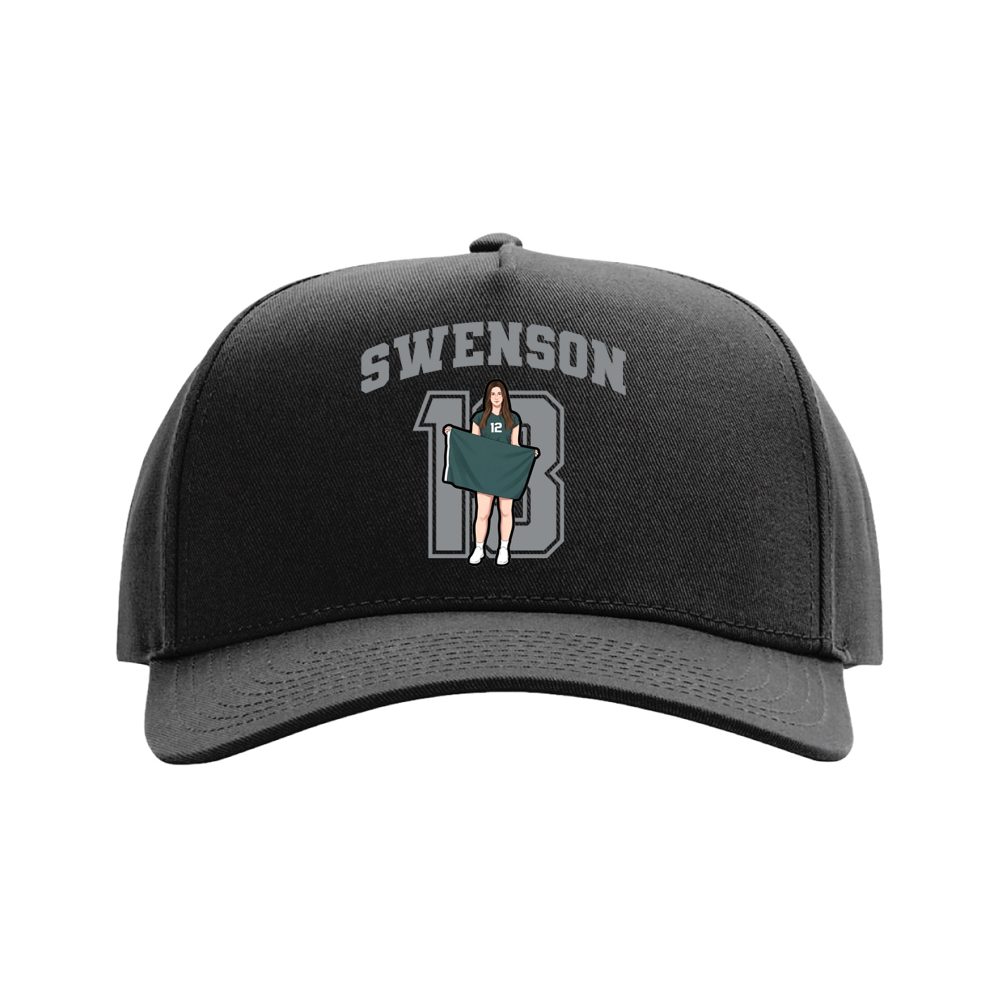 Full Fabric Five-Panel Champ Cap — Number in Black