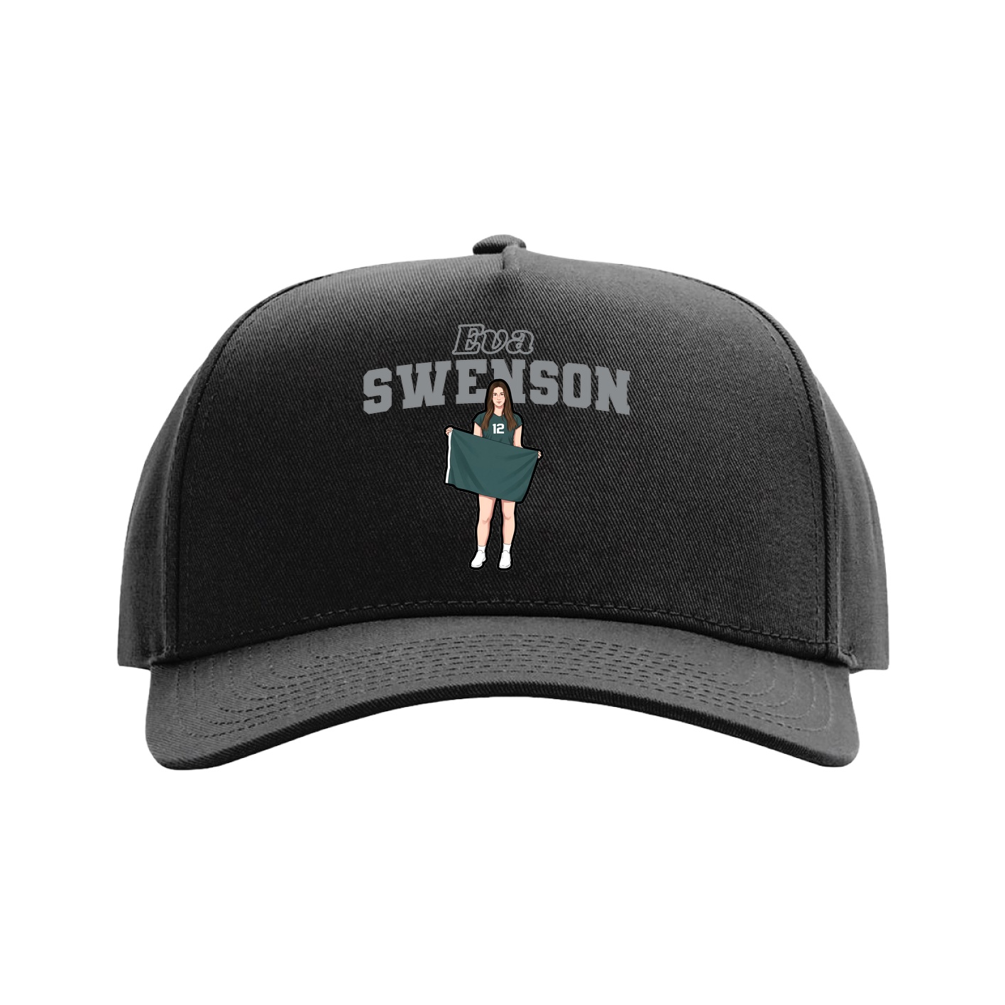 Full Fabric Five-Panel Champ Cap — Name Arch in Black