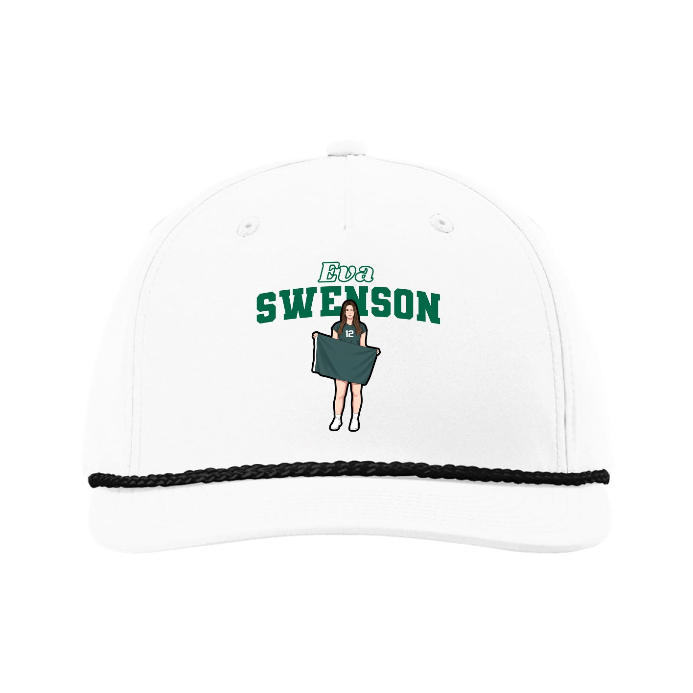 Five-Panel Classic Rope Cap — Name Arch in White