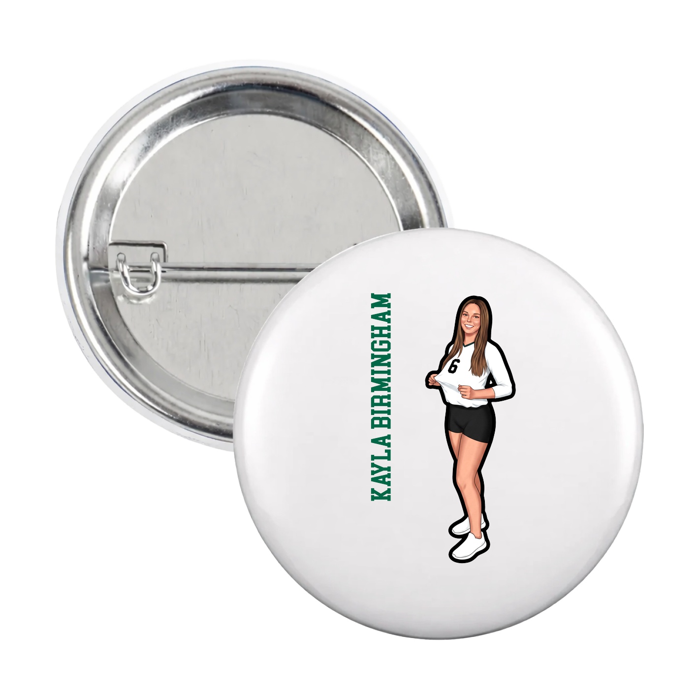 Game Day Button — Name Vertical in White