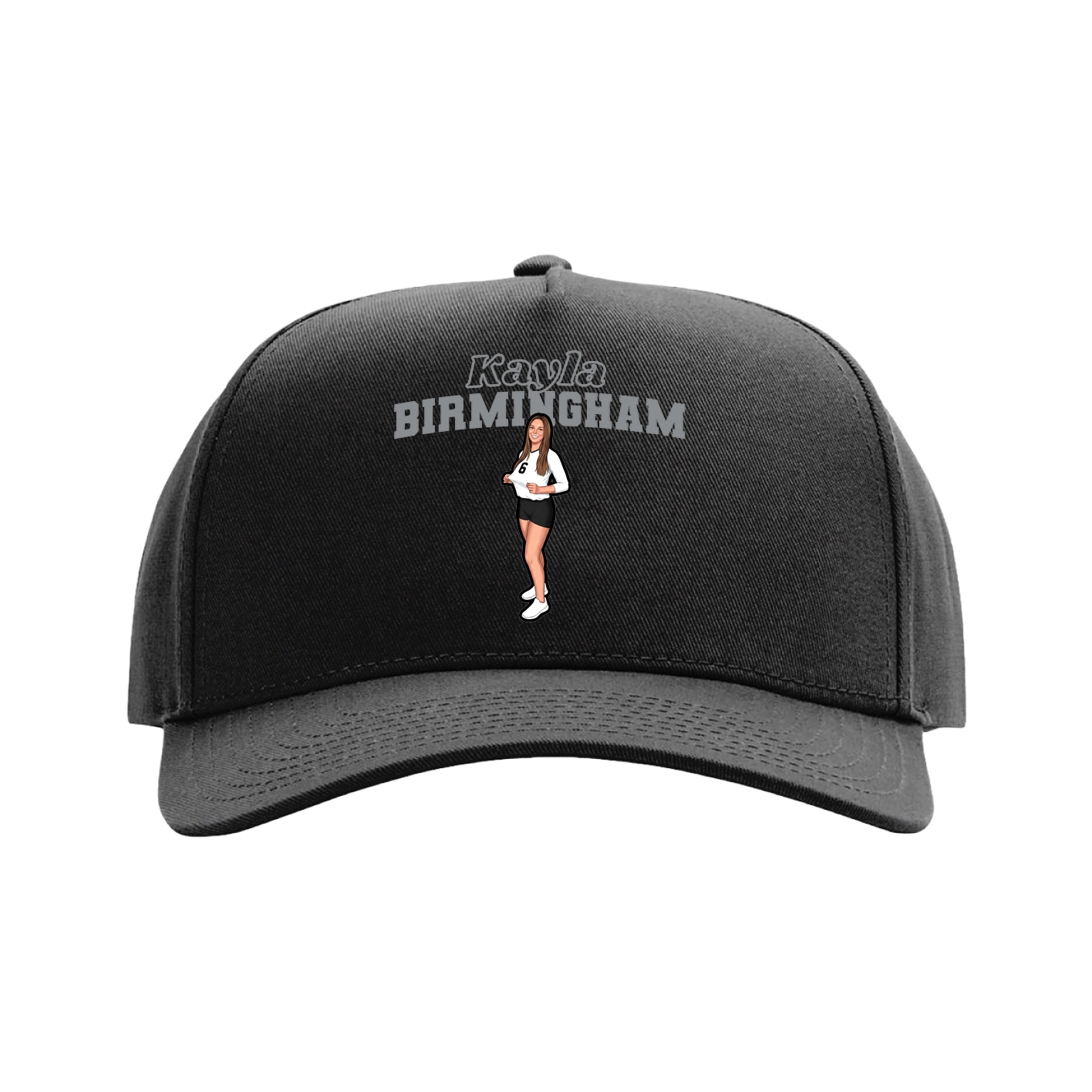 Full Fabric Five-Panel Champ Cap — Name Arch in Black