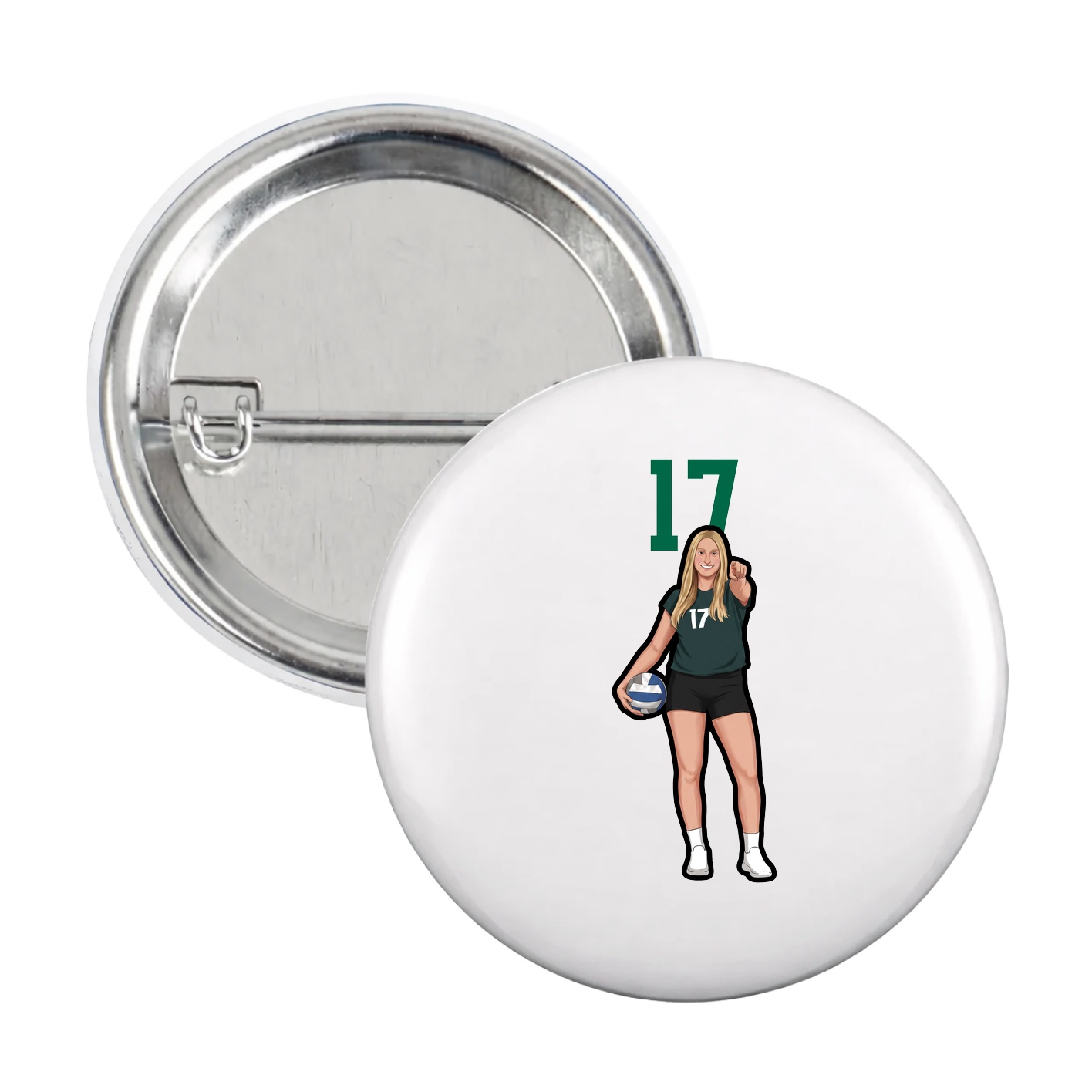 Game Day Button — Number Top in White