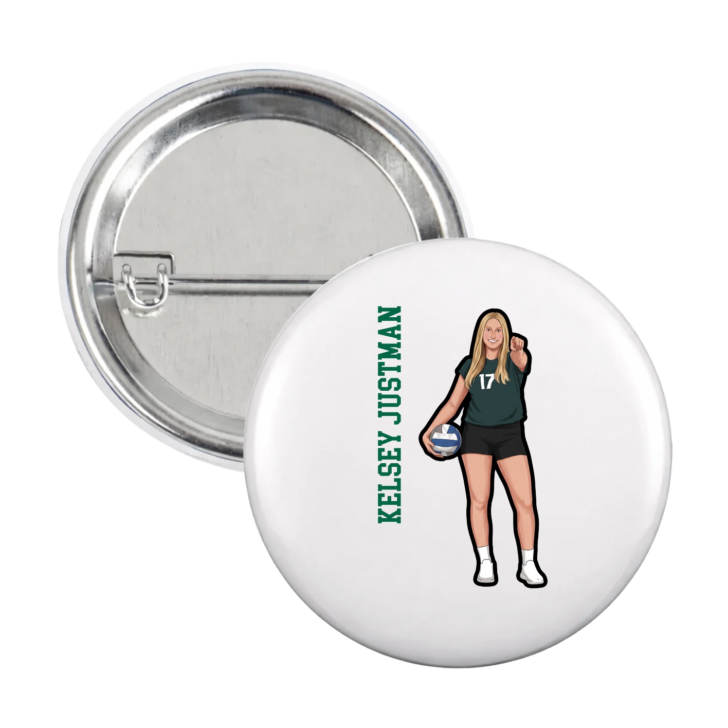 Game Day Button — Name Vertical in White