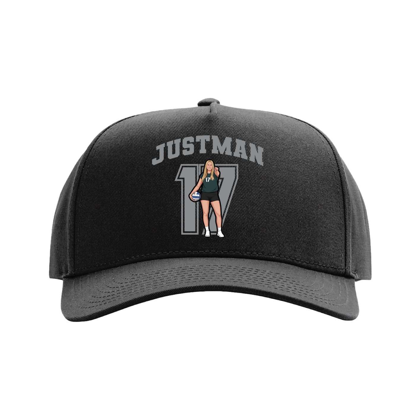 Full Fabric Five-Panel Champ Cap — Number in Black
