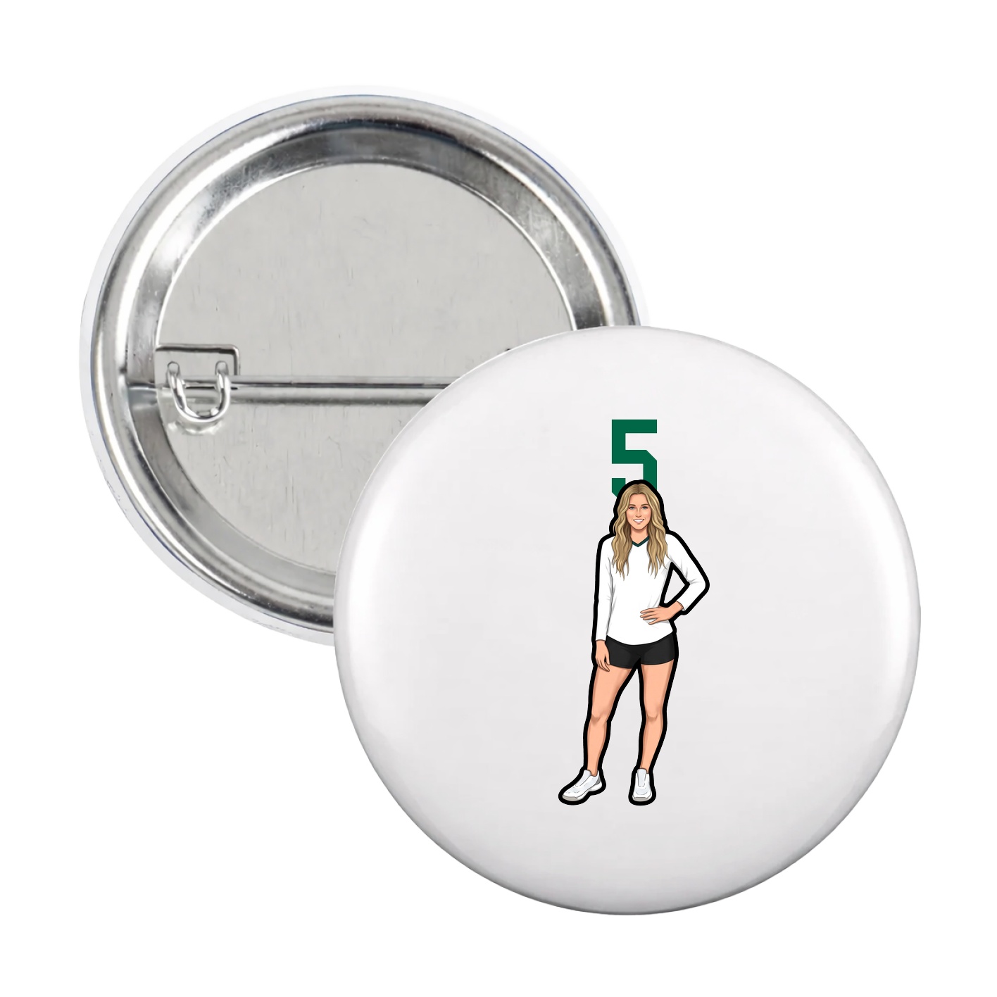 Game Day Button — Number Top in White