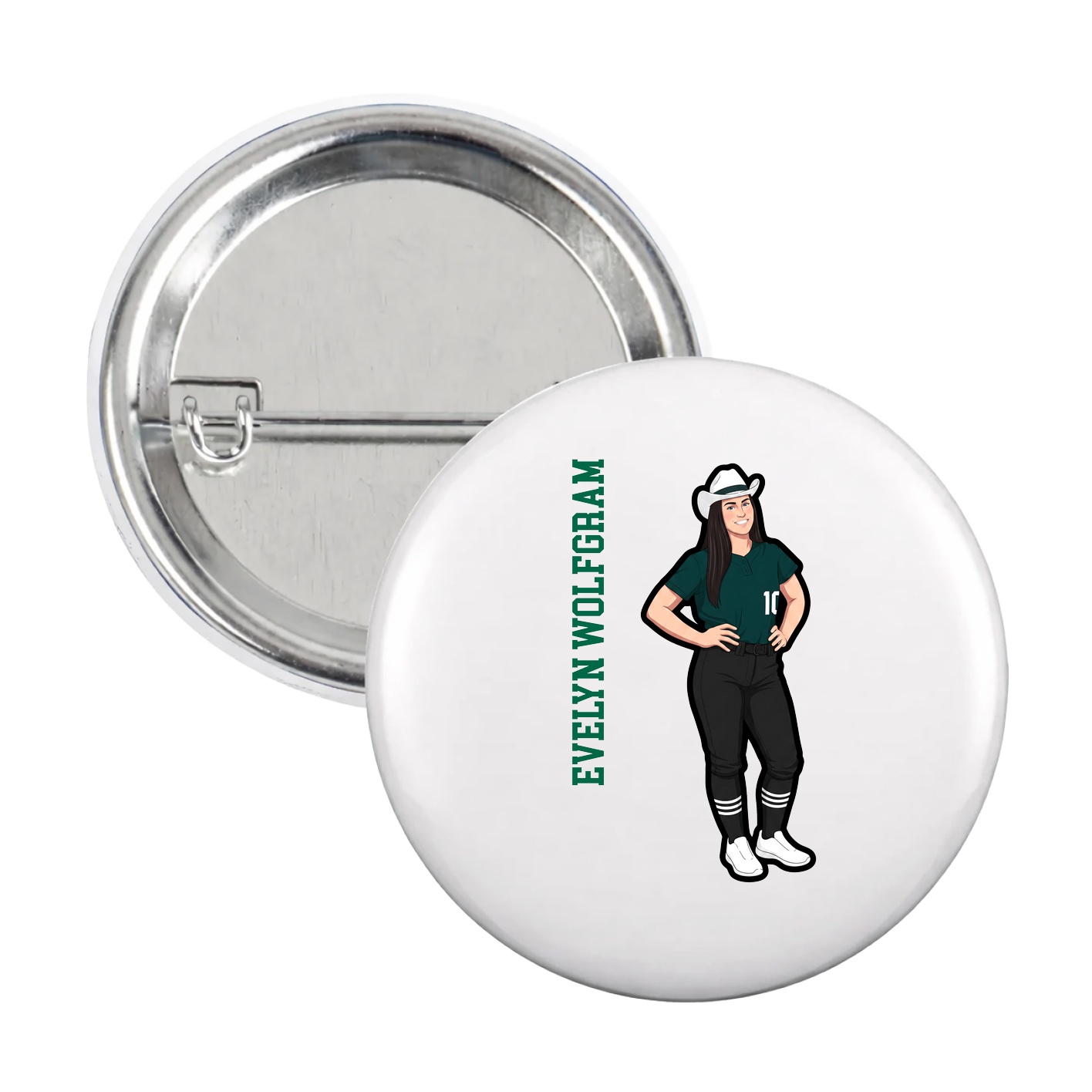 Game Day Button — Name Vertical in White