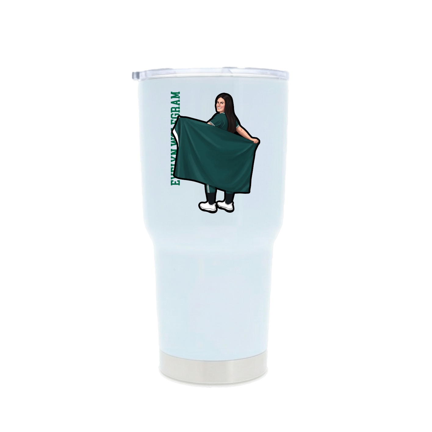 30oz Stainless Steel Tumbler — Name Vertical in White