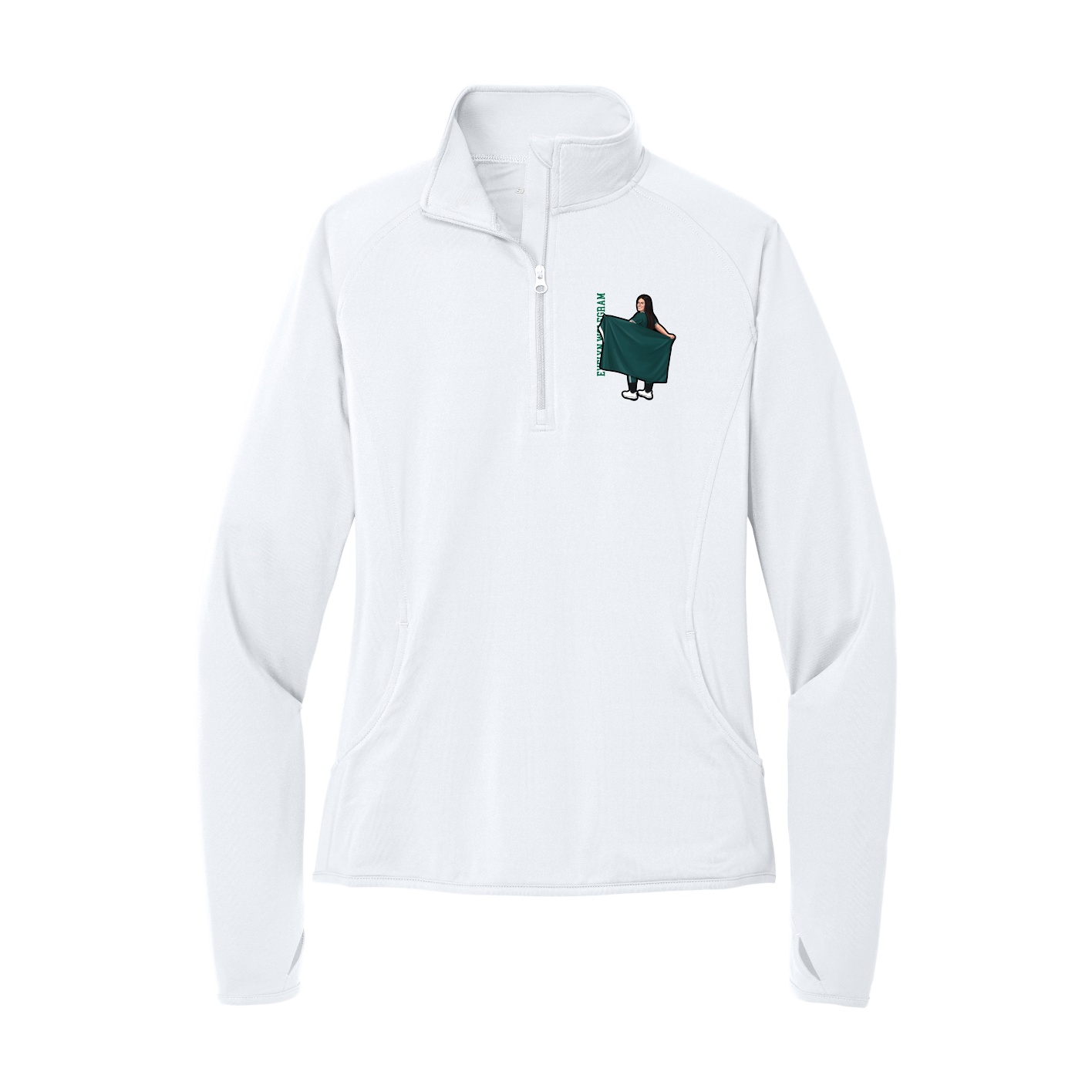 Women's Q-Zip Pullover — Name Vertical in White