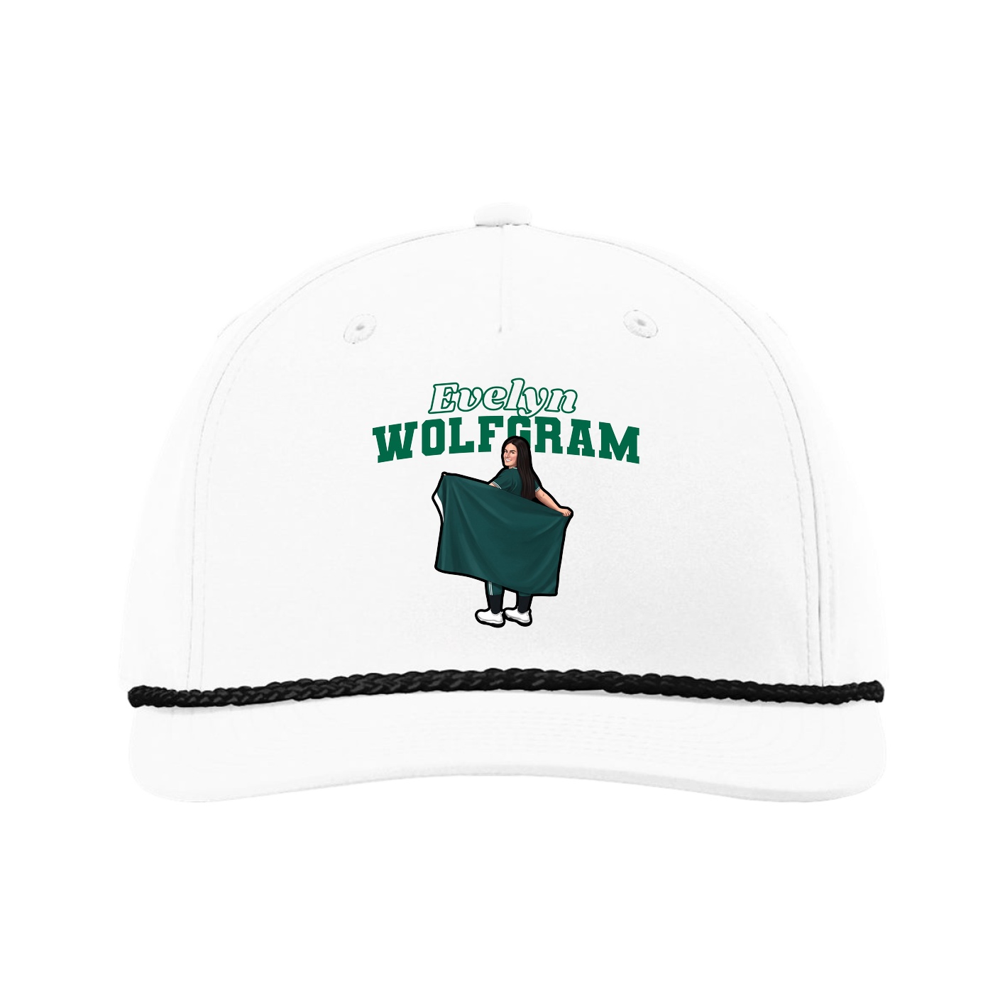 Five-Panel Classic Rope Cap — Name Arch in White