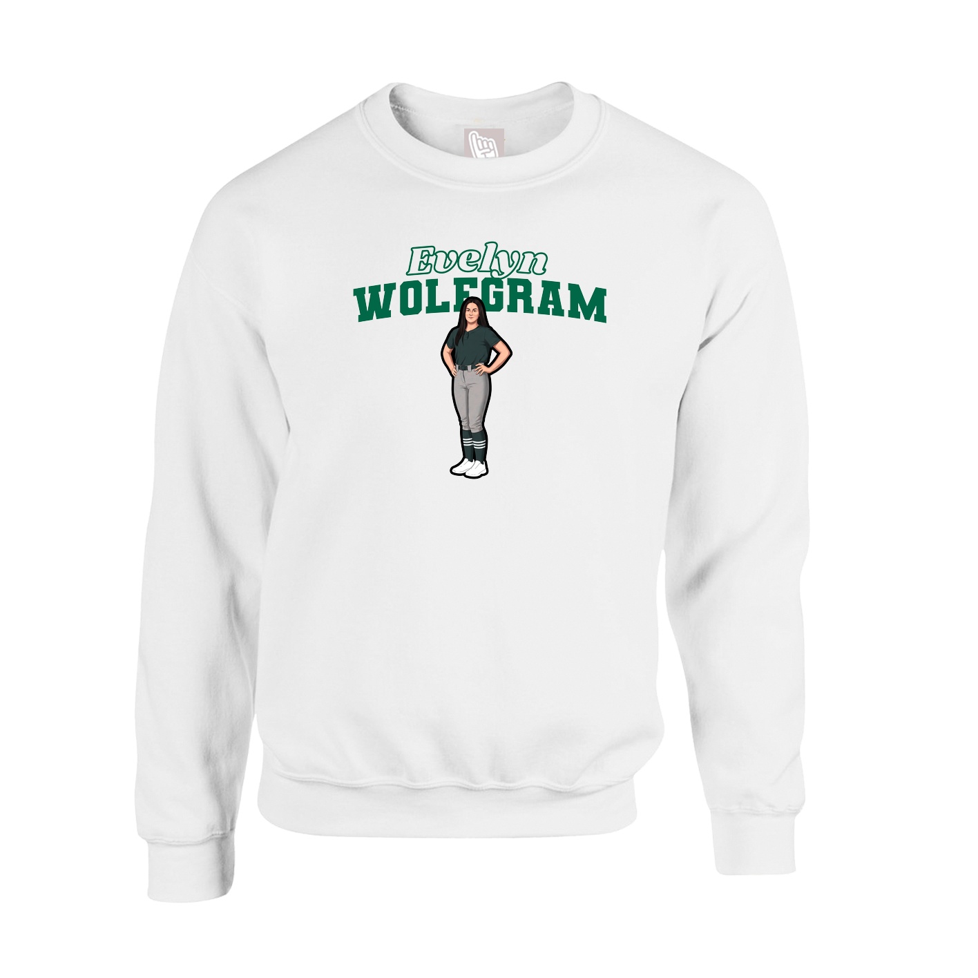 Fleece Crew — Name Arch in White