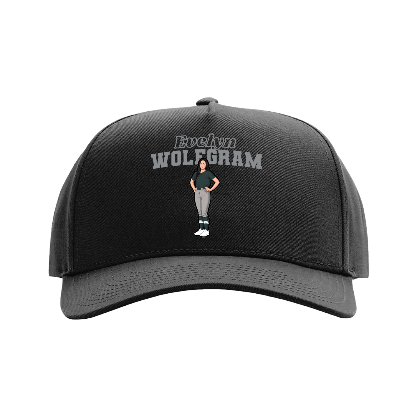 Full Fabric Five-Panel Champ Cap — Name Arch in Black