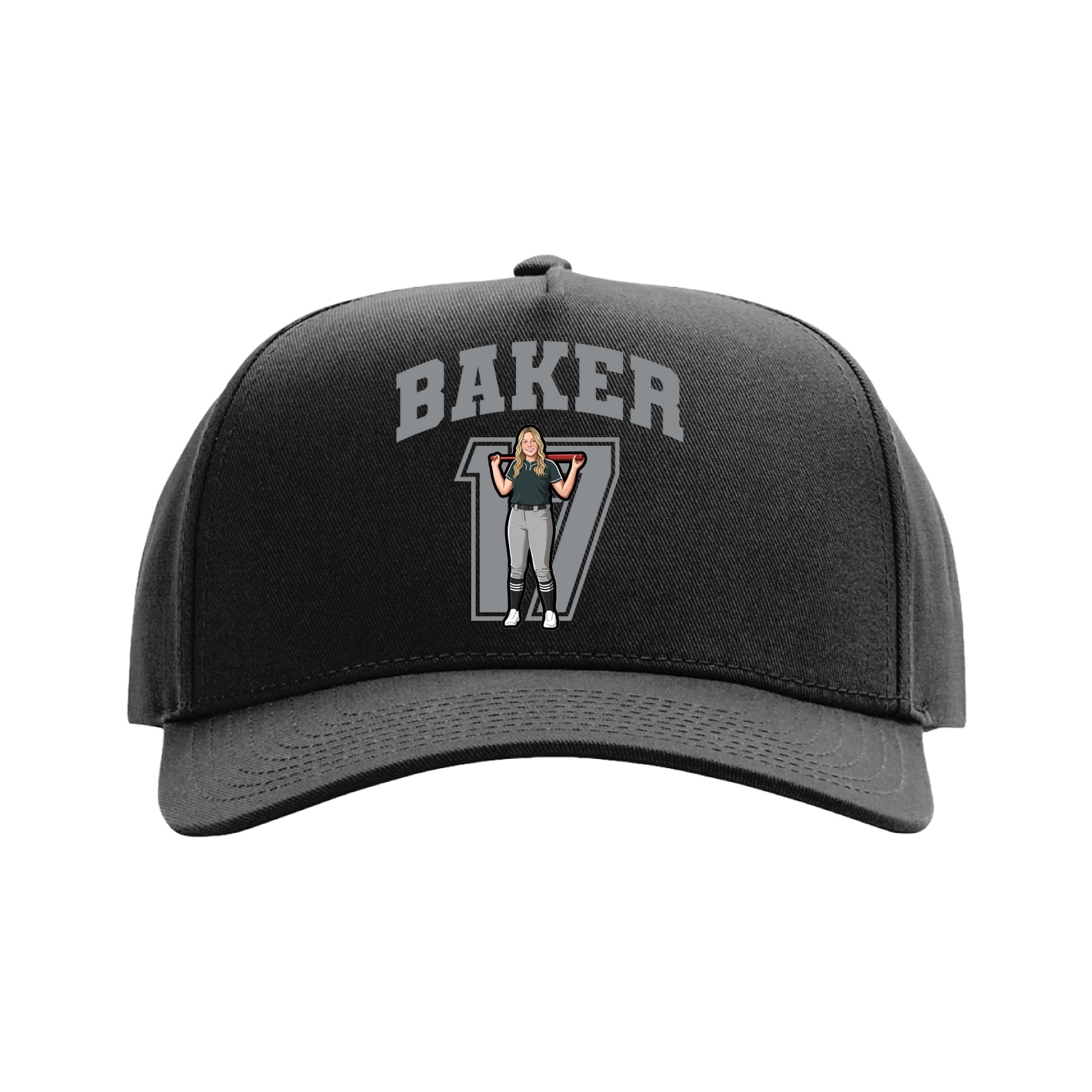 Full Fabric Five-Panel Champ Cap — Number in Black