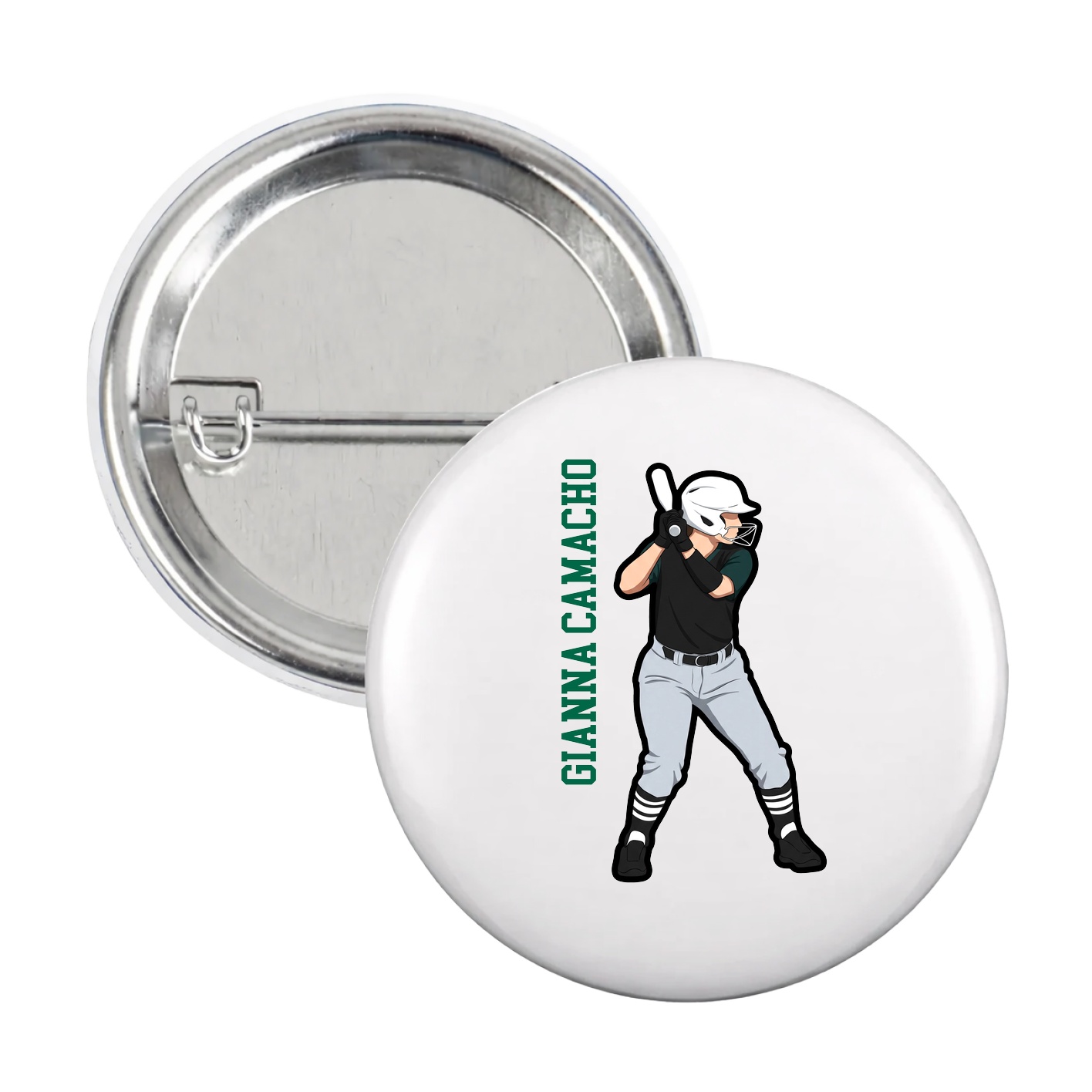 Game Day Button — Name Vertical in White
