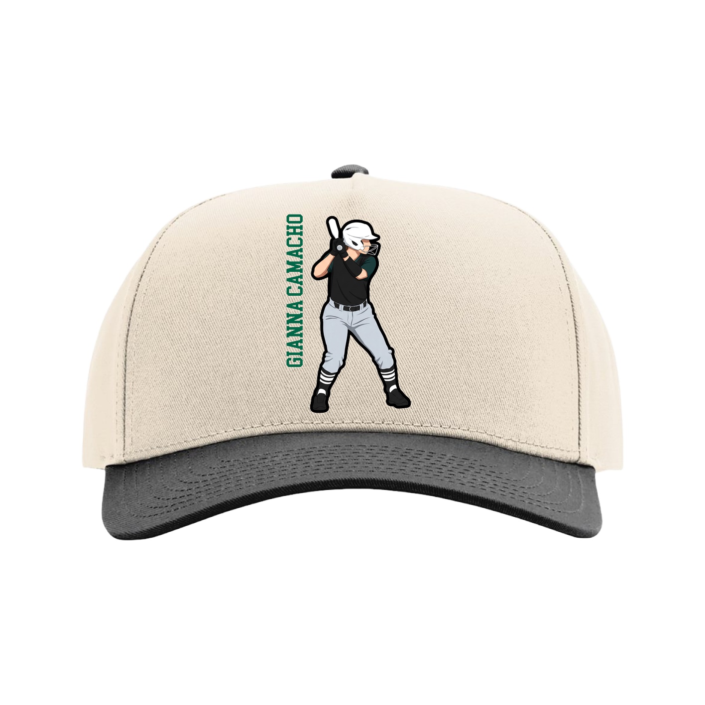Full Fabric Five-Panel Champ Cap — Name Vertical in Cream/Black