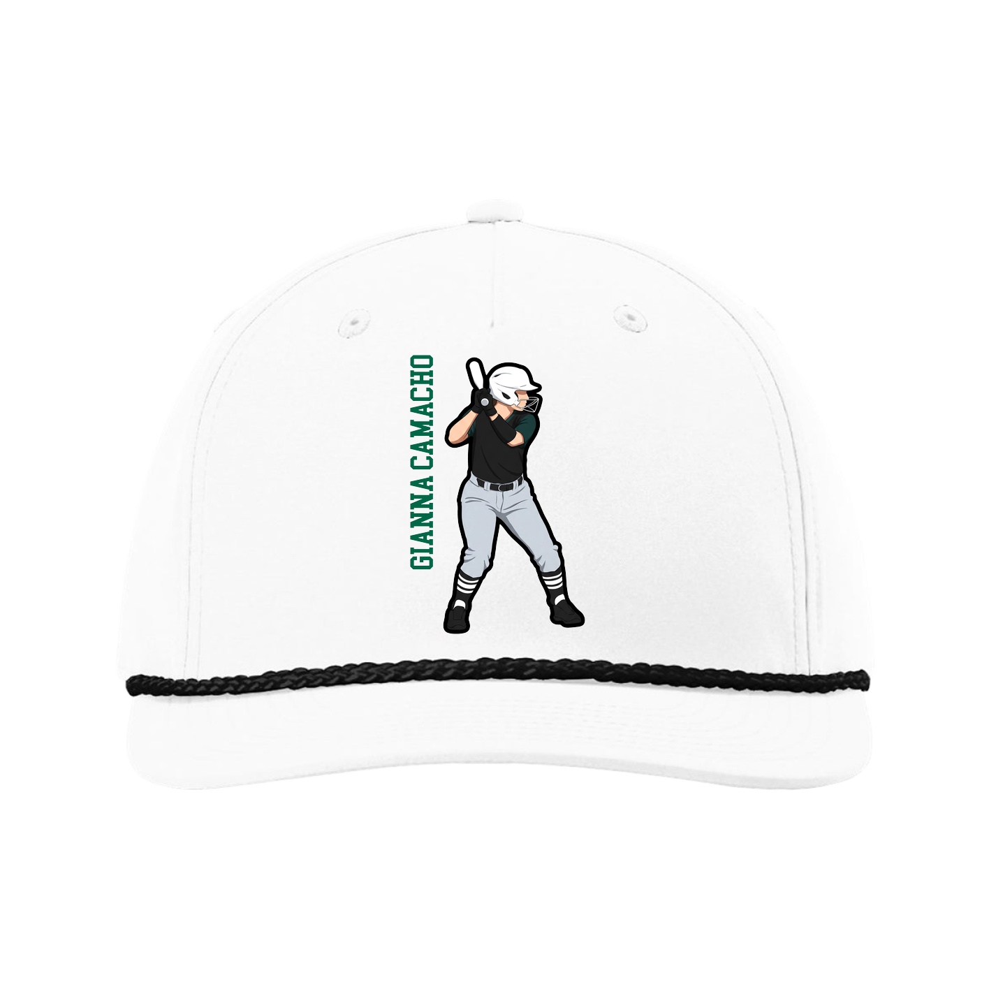 Five-Panel Classic Rope Cap — Name Vertical in White