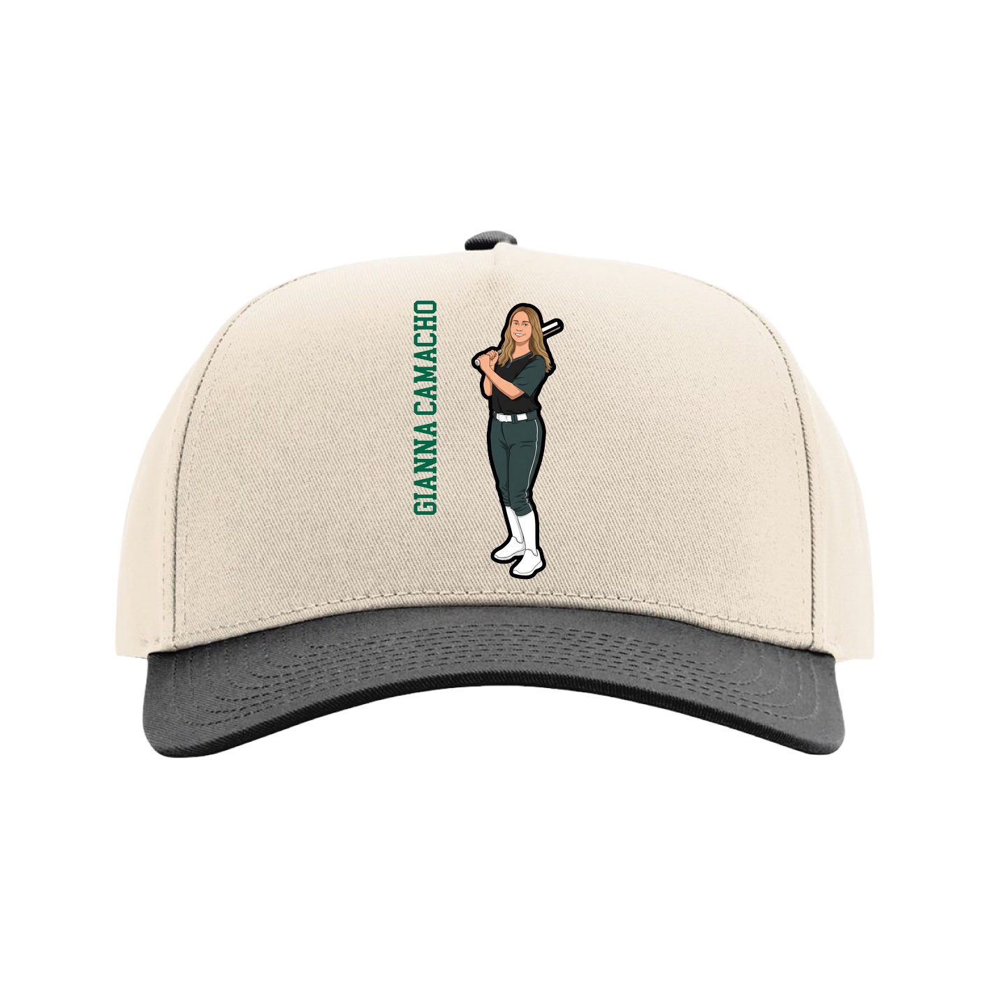 Full Fabric Five-Panel Champ Cap — Name Vertical in Cream/Black