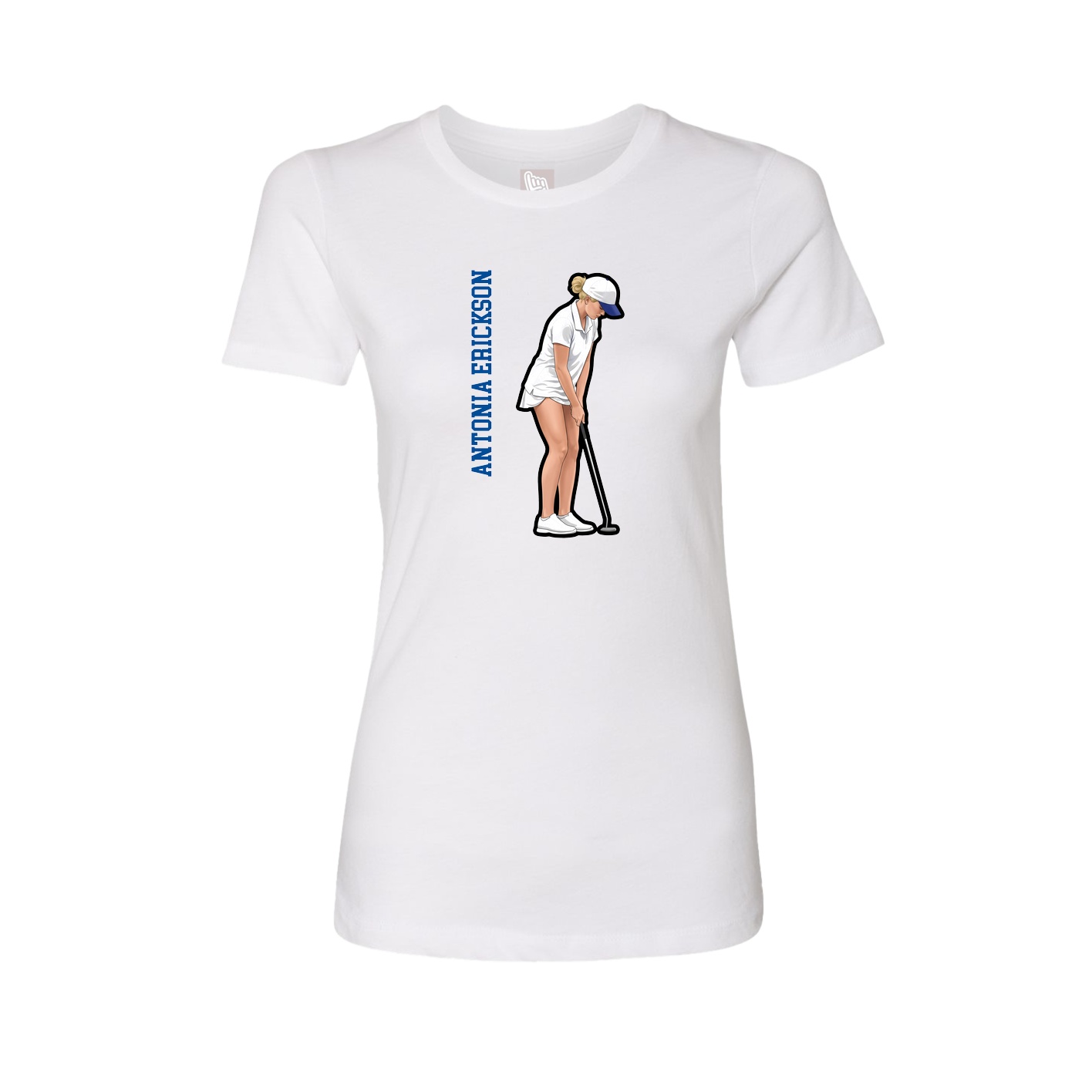 Fitted Women's Tee — Name Vertical in White