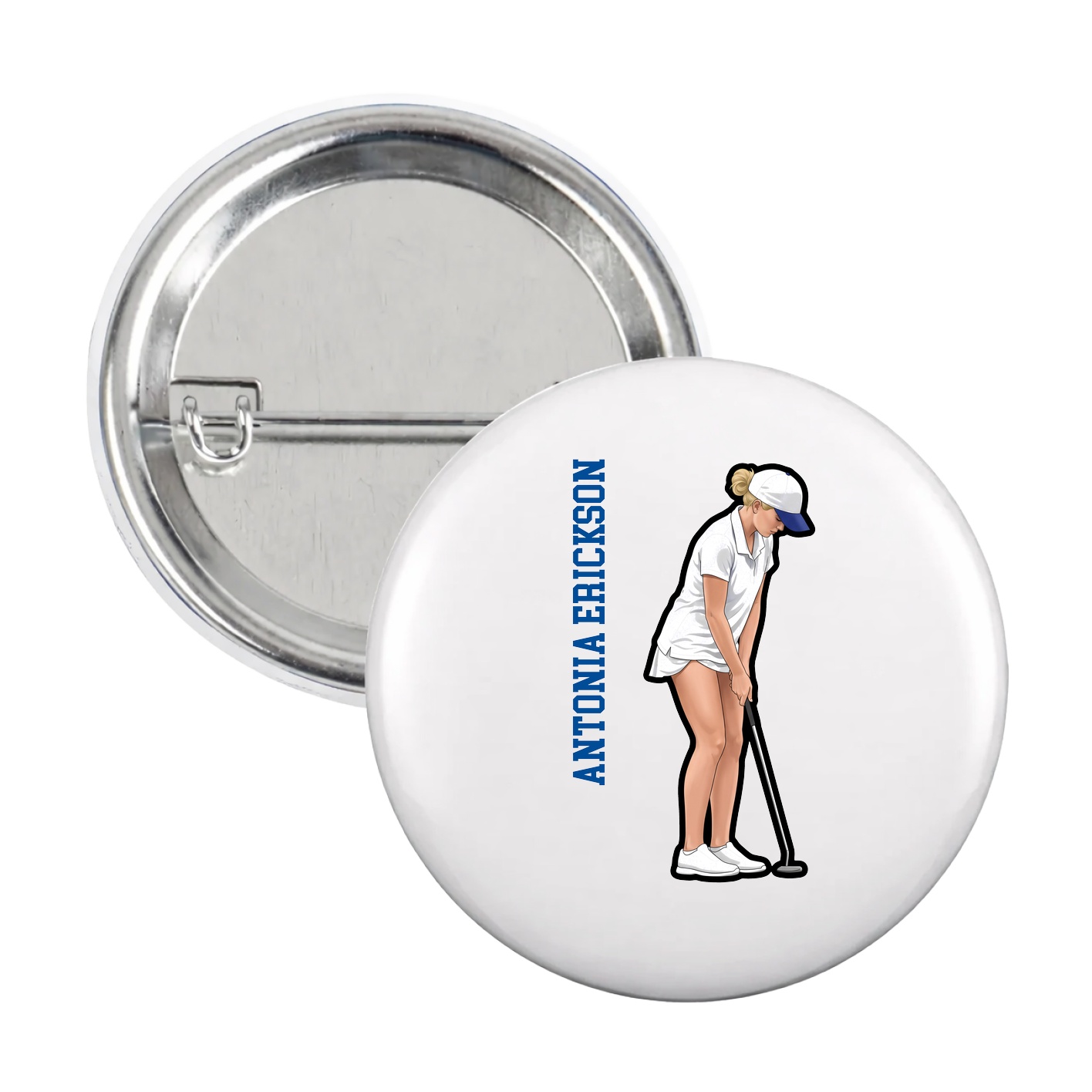 Game Day Button — Name Vertical in White