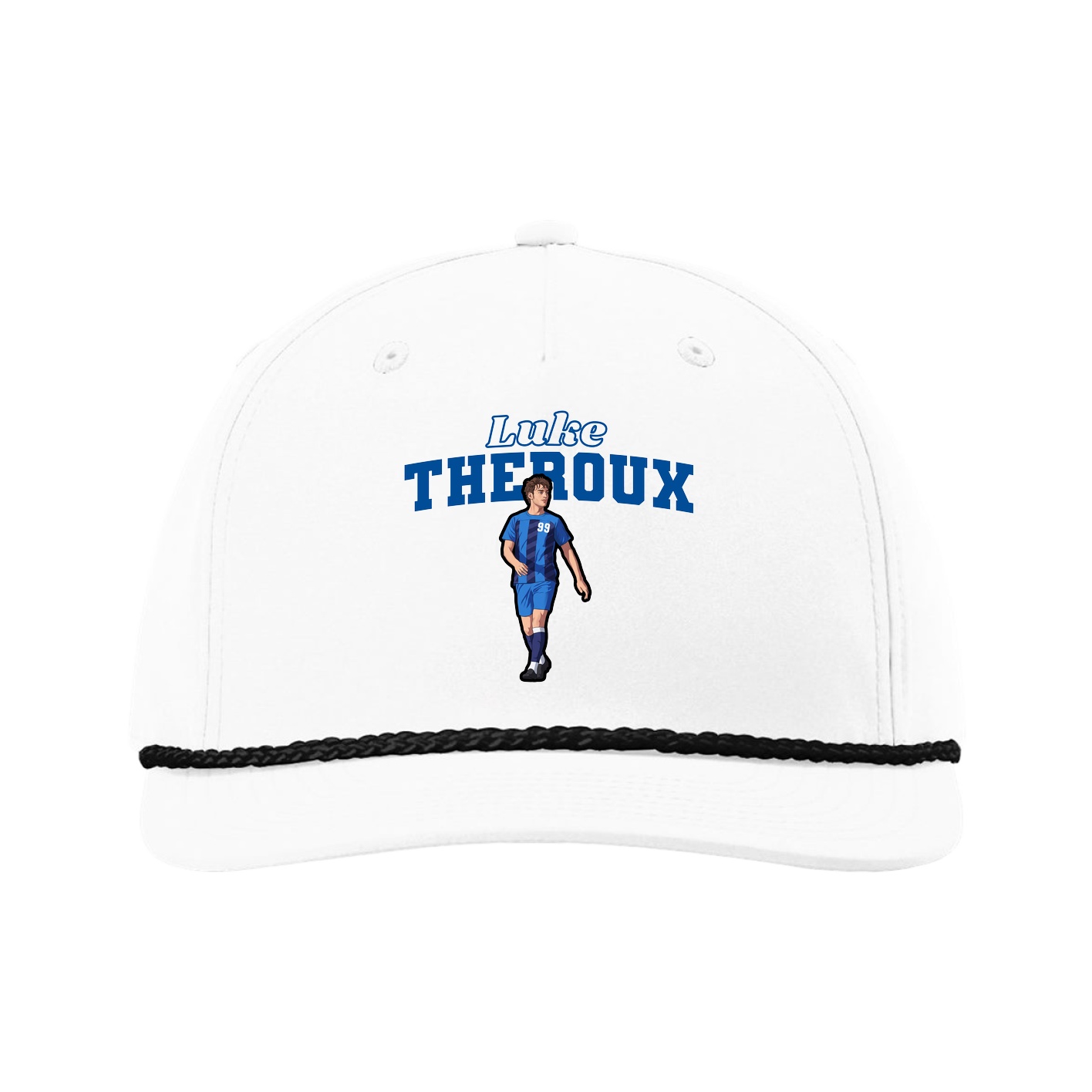 Five-Panel Classic Rope Cap — Name Arch in White