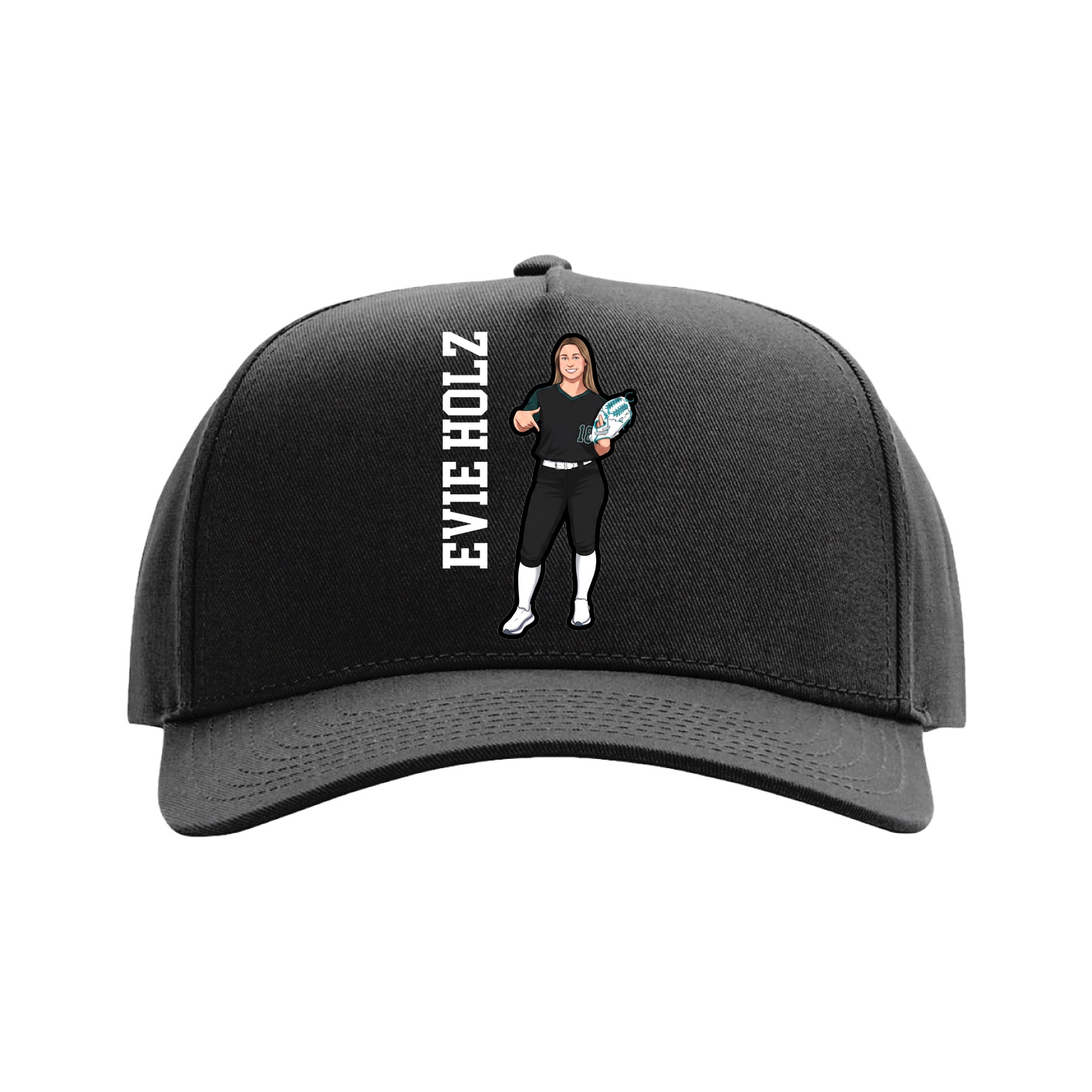 Full Fabric Five-Panel Champ Cap — Name Vertical in Black