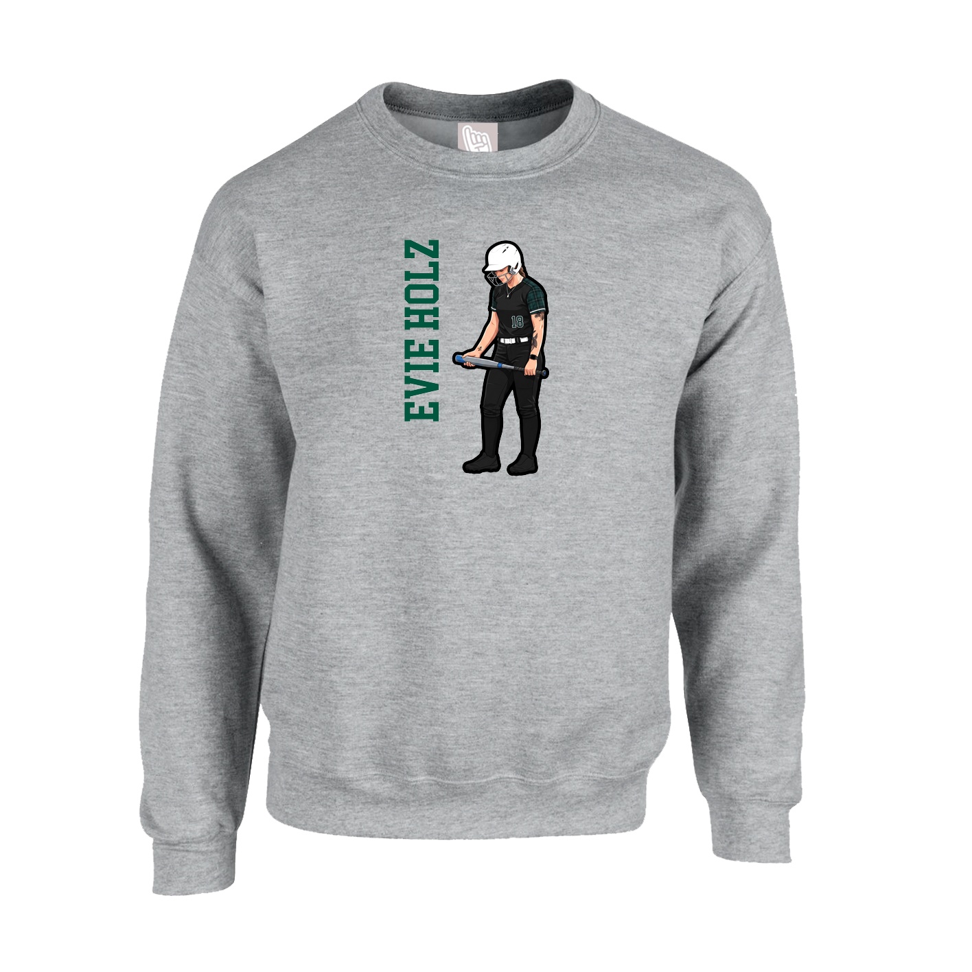 Fleece Crew — Name Vertical in Grey