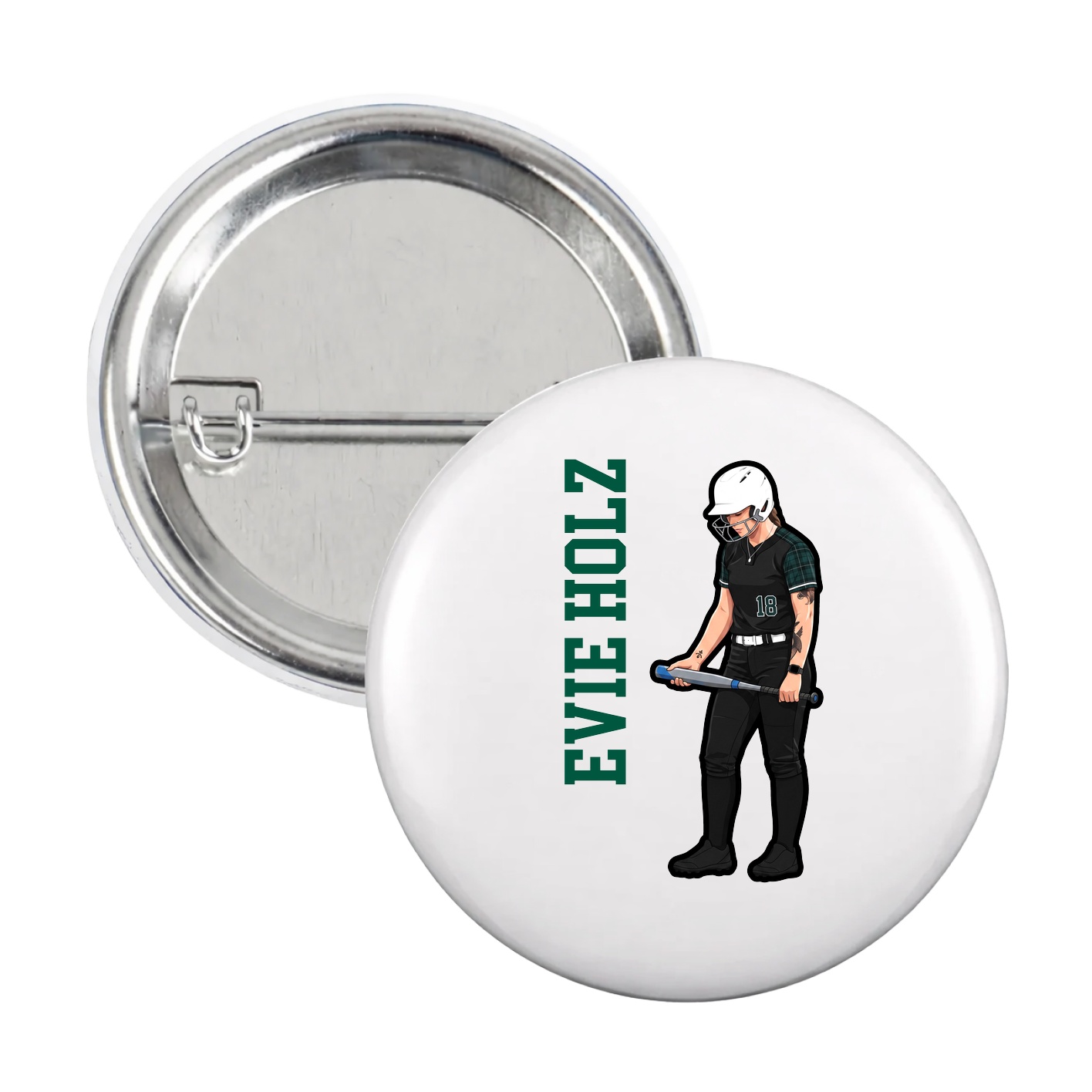 Game Day Button — Name Vertical in White