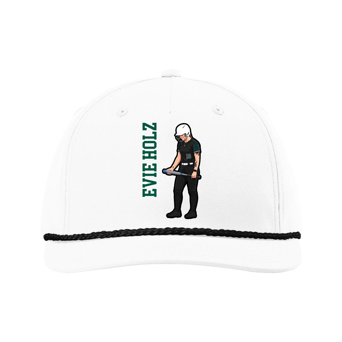 Five-Panel Classic Rope Cap — Name Vertical in White