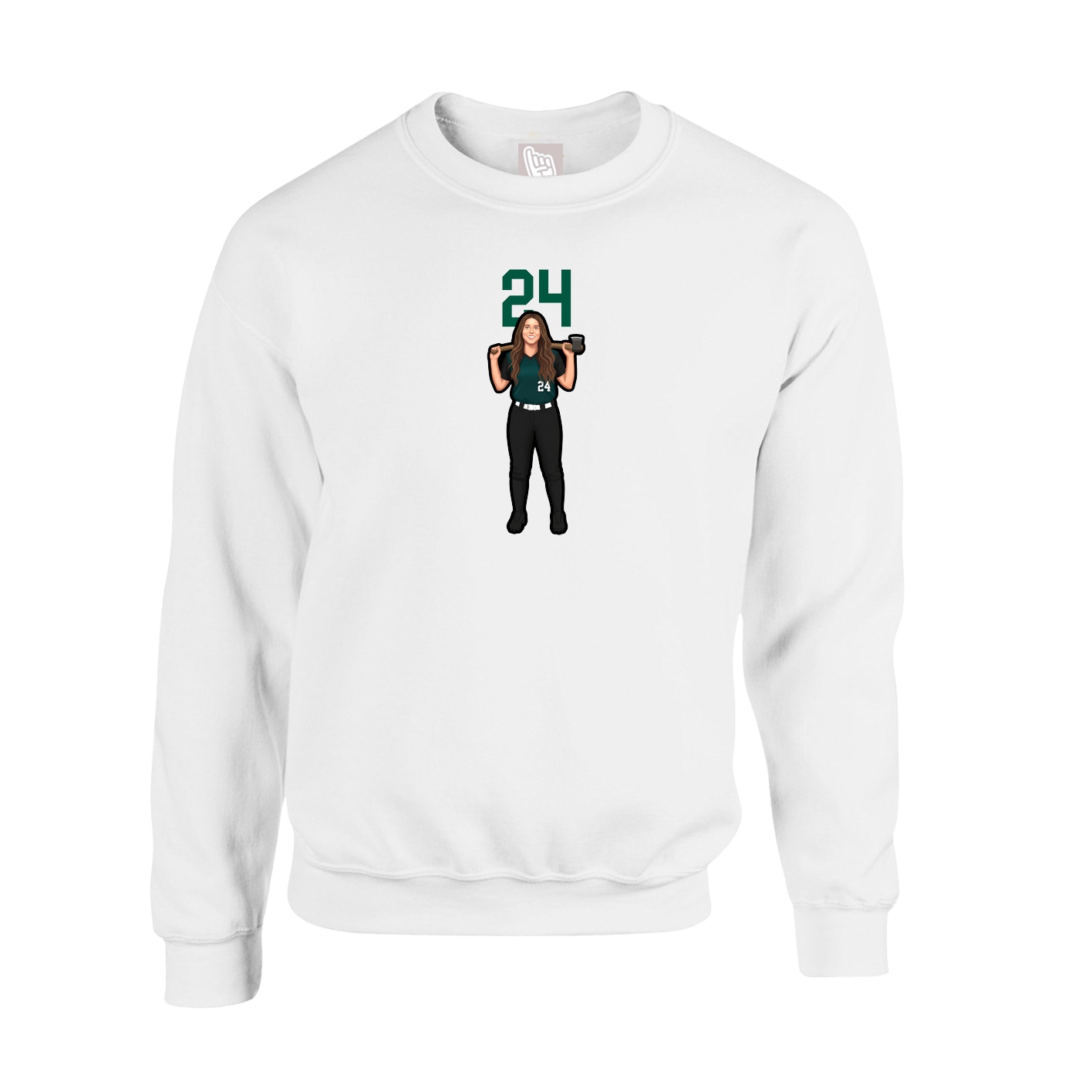 Fleece Crew — Number Top in White