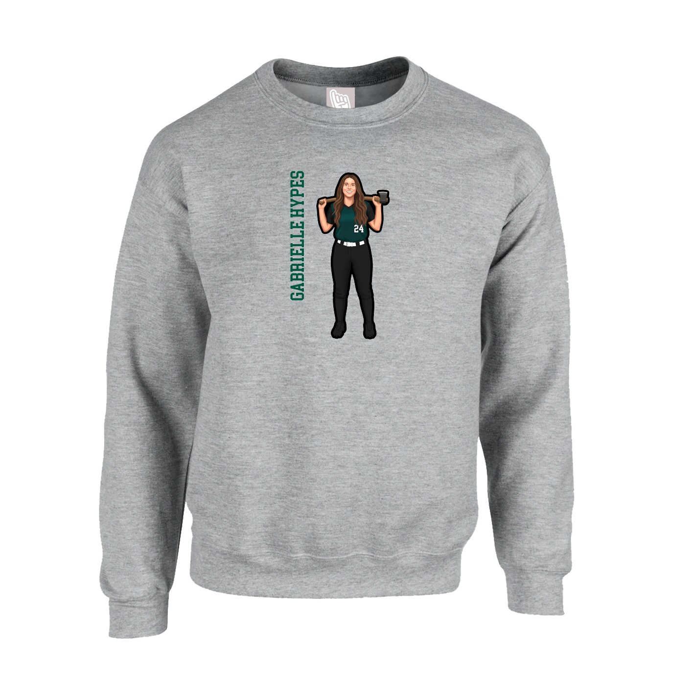 Fleece Crew — Name Vertical in Grey