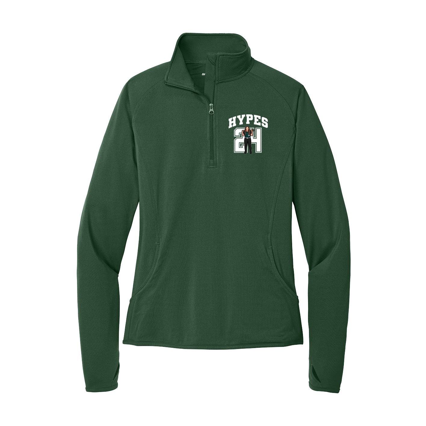 Women's Q-Zip Pullover — Number in Green
