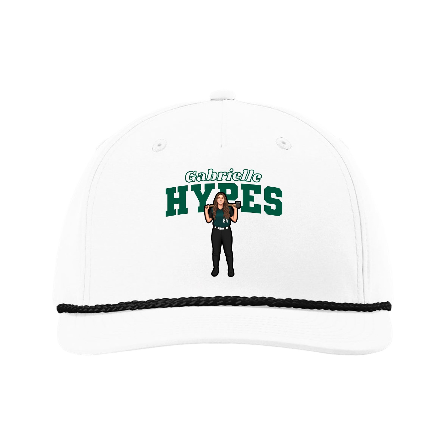 Five-Panel Classic Rope Cap — Name Arch in White