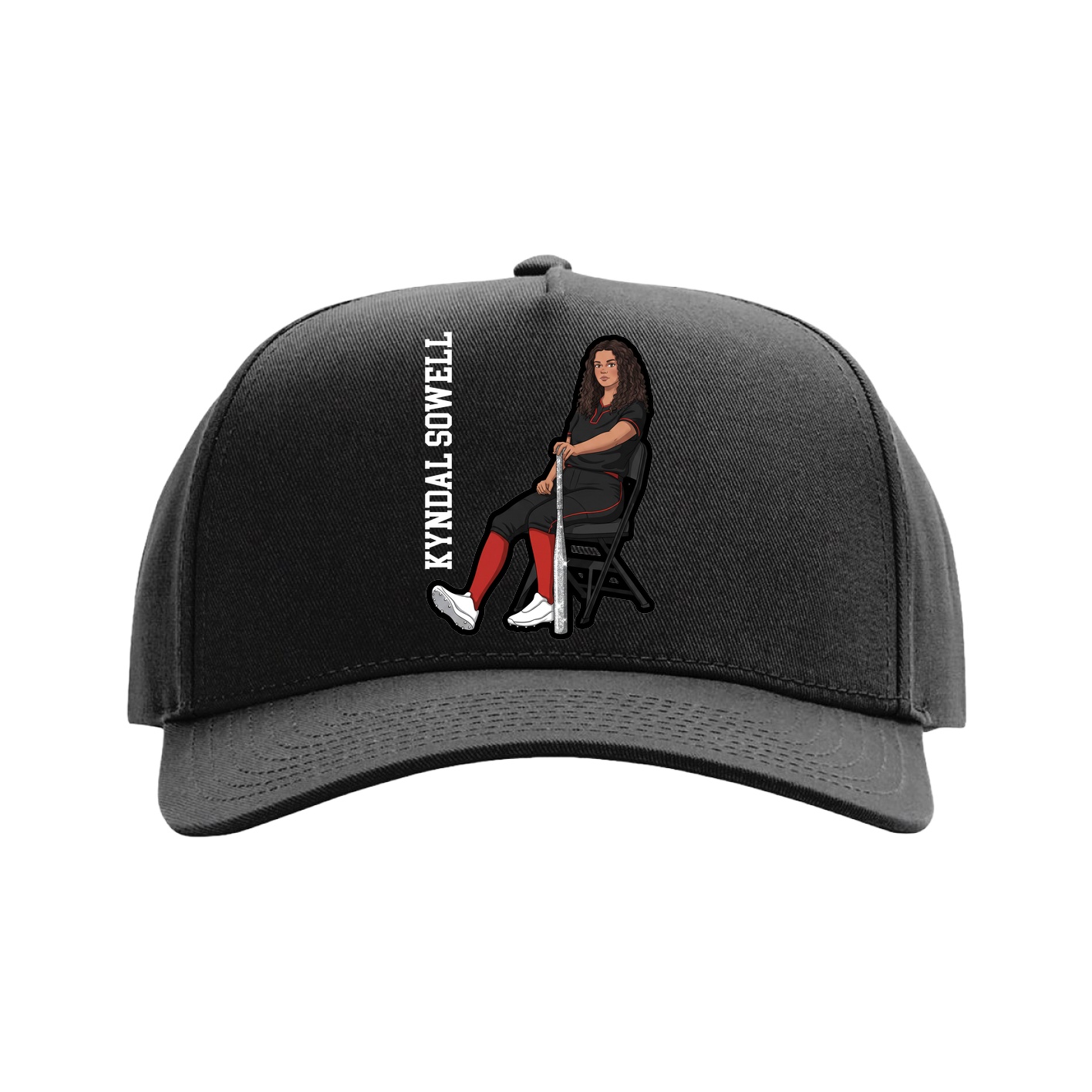Full Fabric Five-Panel Champ Cap — Name Vertical in Black