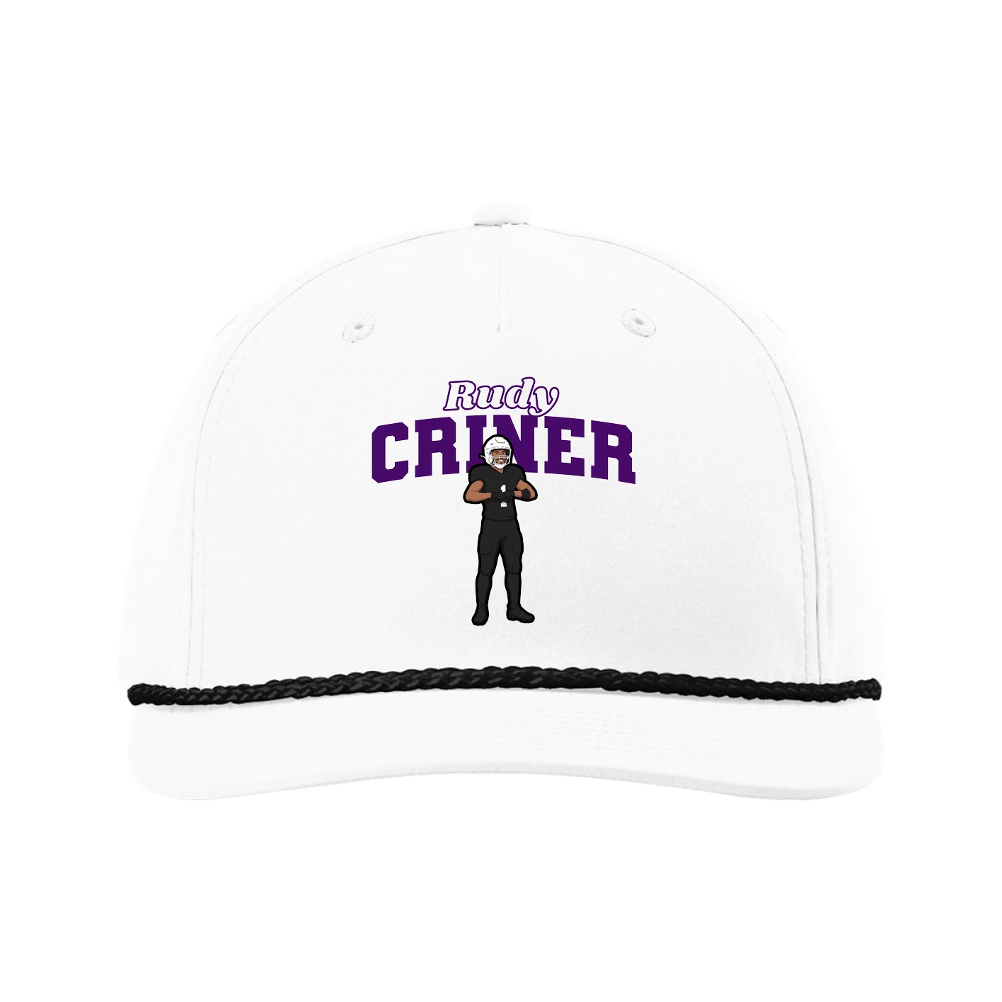 Five-Panel Classic Rope Cap — Name Arch in White