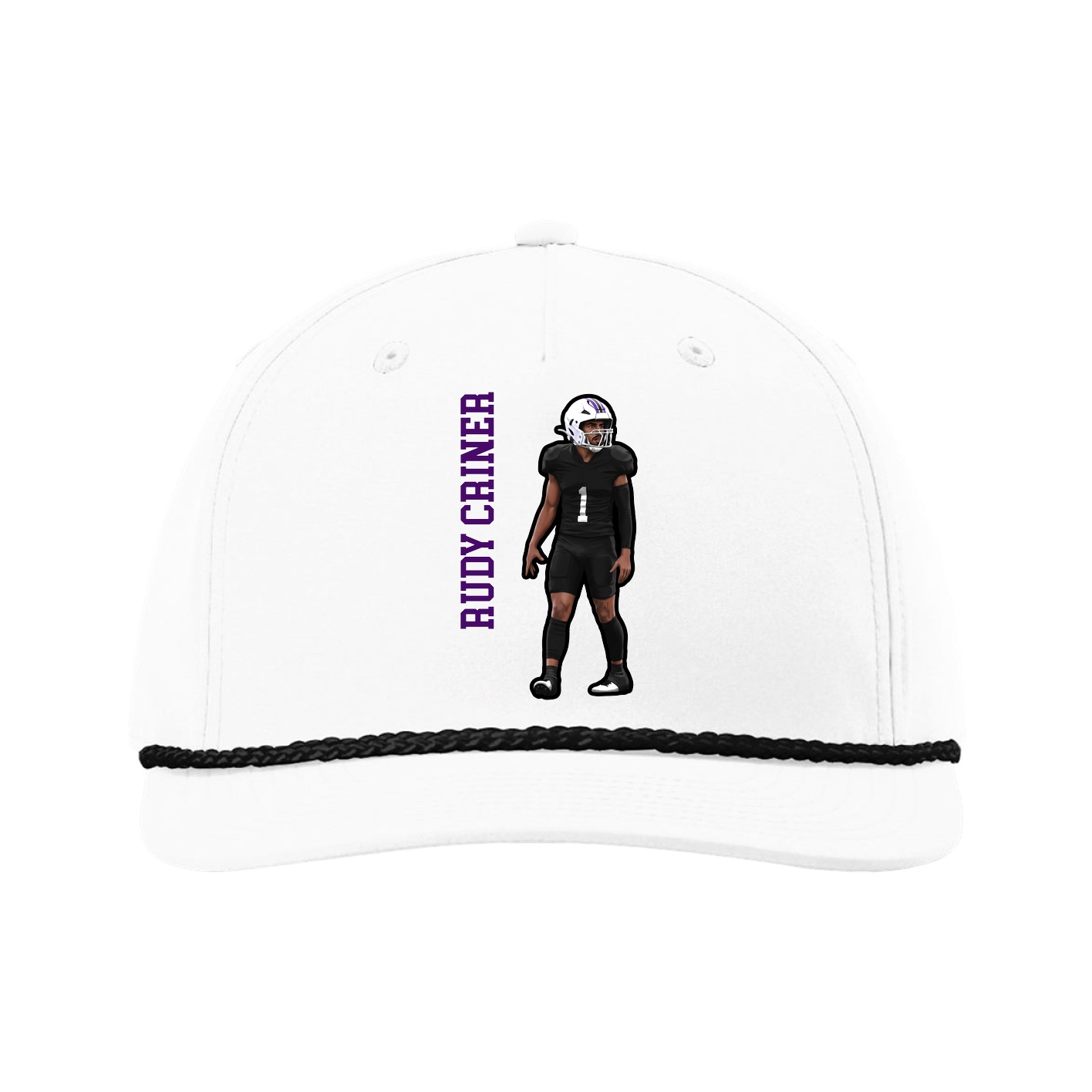 Five-Panel Classic Rope Cap — Name Vertical in White