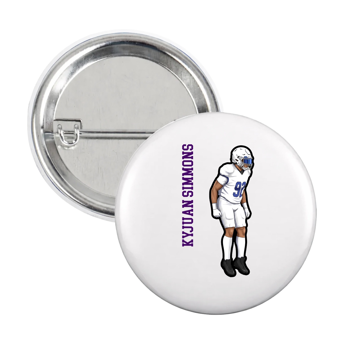 Game Day Button — Name Vertical in White