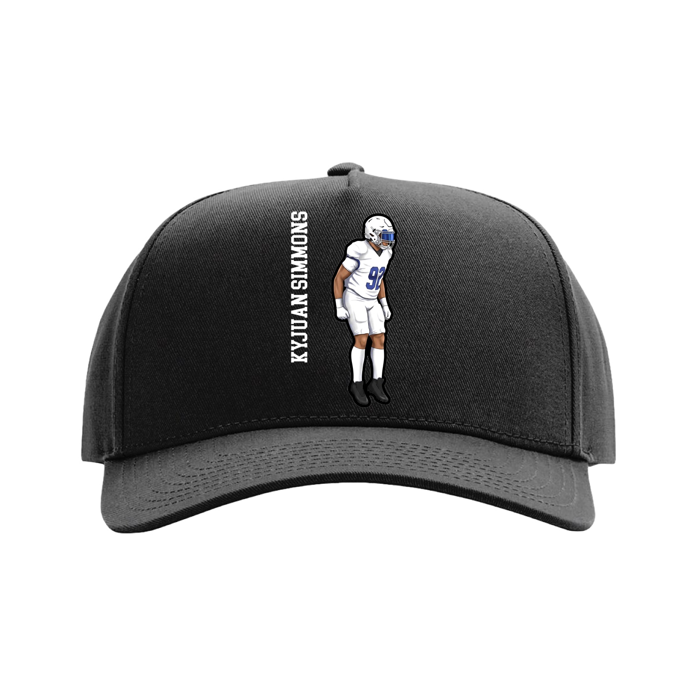 Full Fabric Five-Panel Champ Cap — Name Vertical in Black